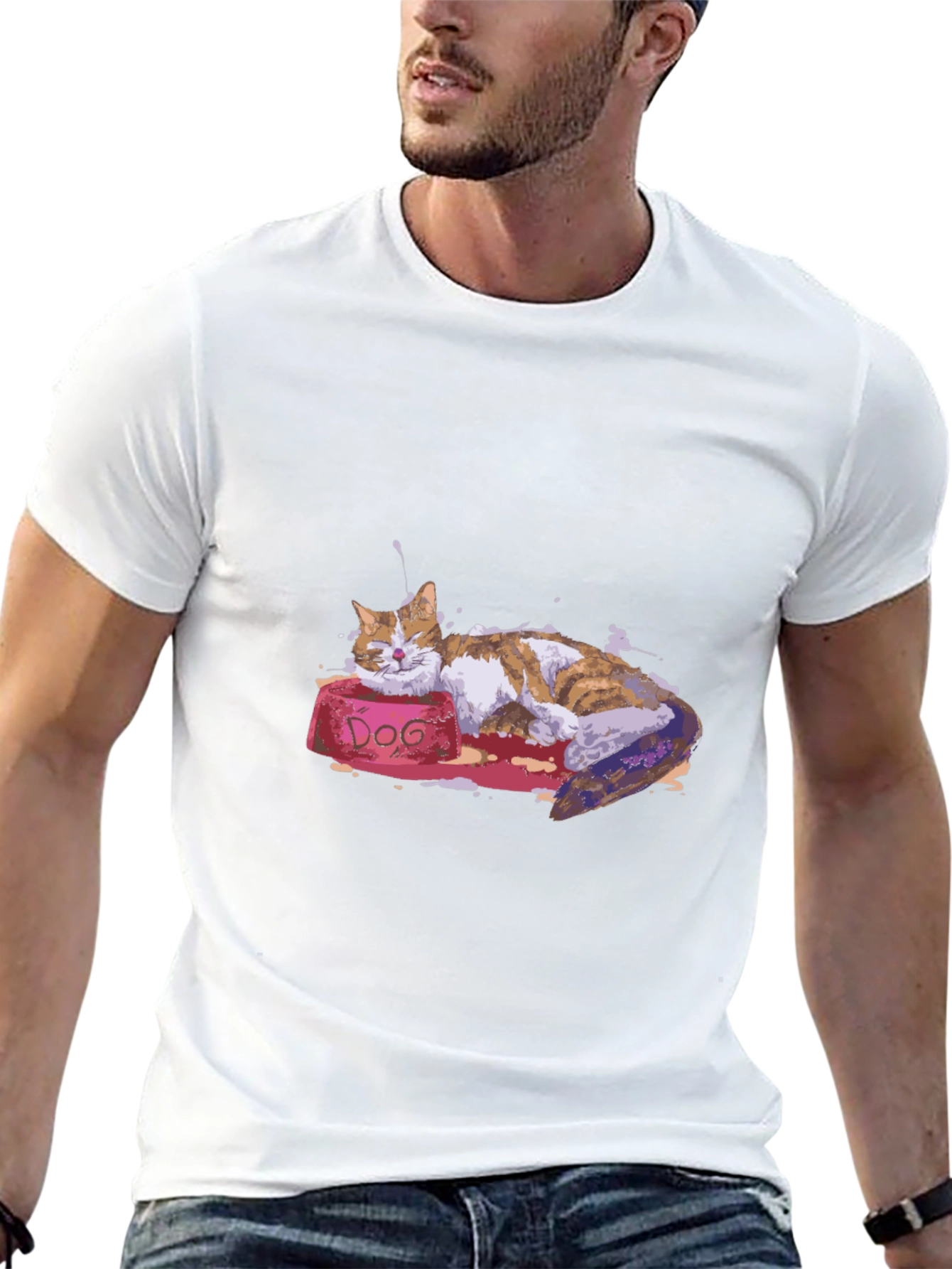 Cat Nap on DOG Bowl - Graphic T-Shirt