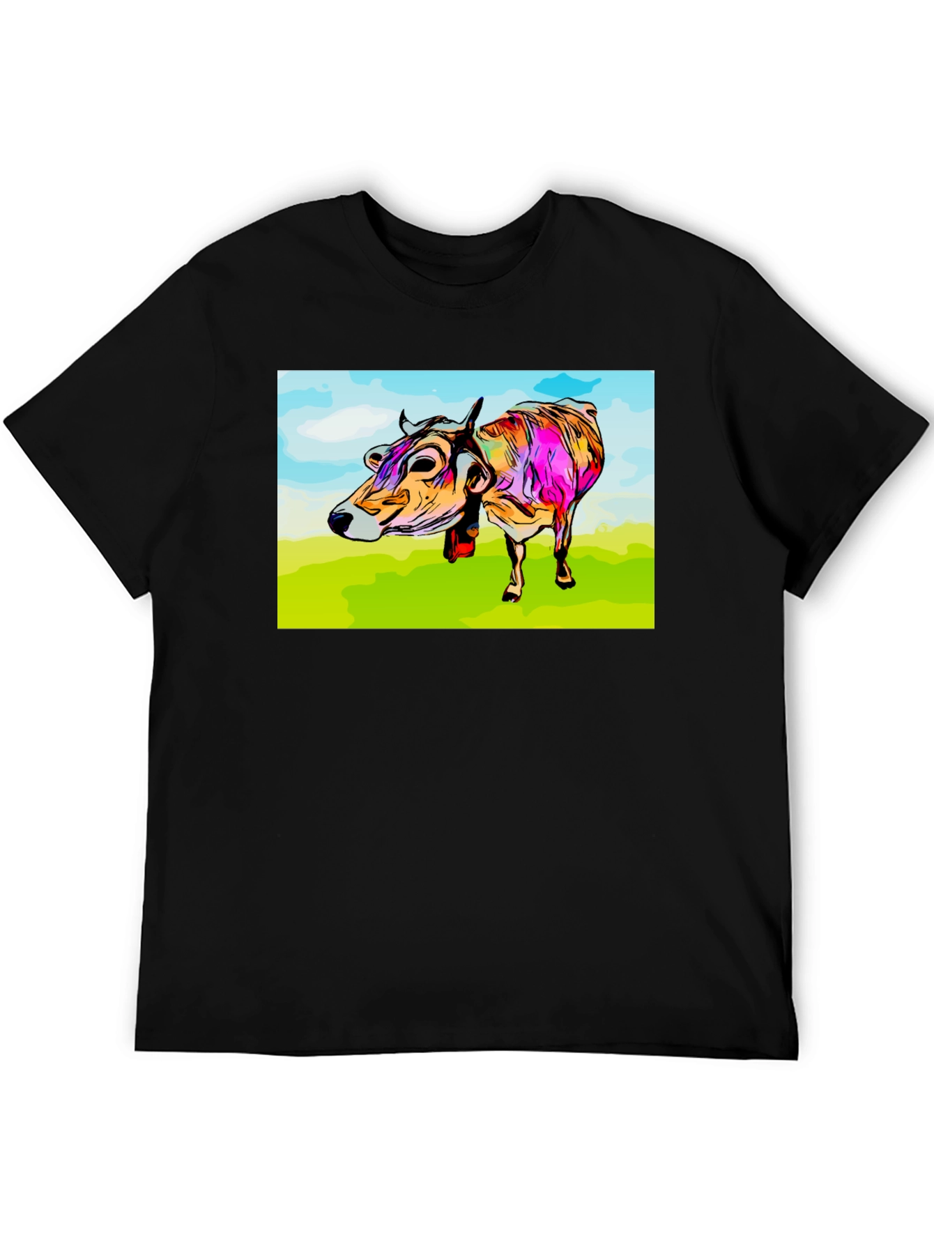 Cow Art Print Black T-Shirt