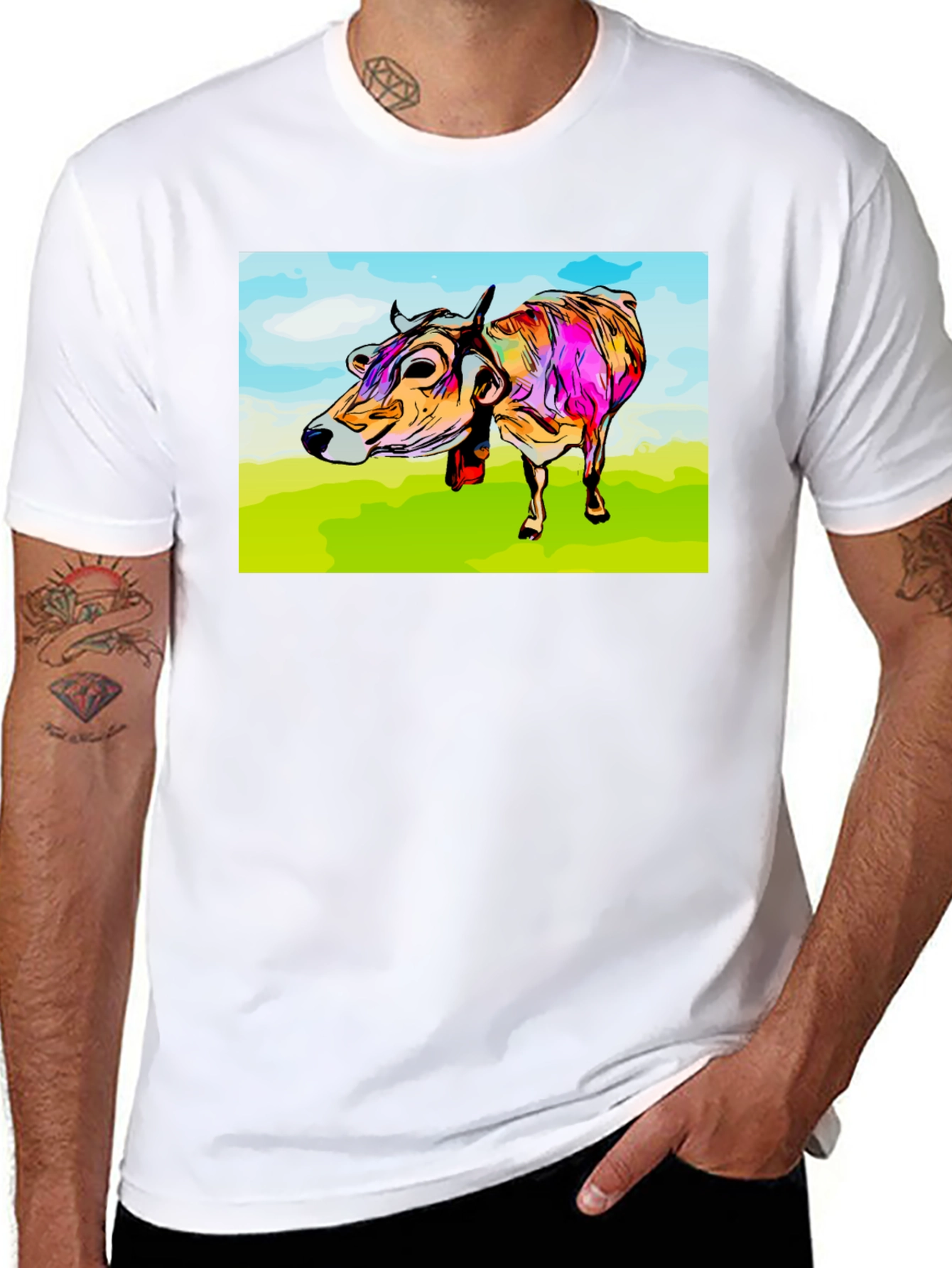 Cow Art Print Black T-Shirt