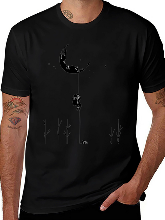 Mans Black T-Shirt - Moon Climber Design