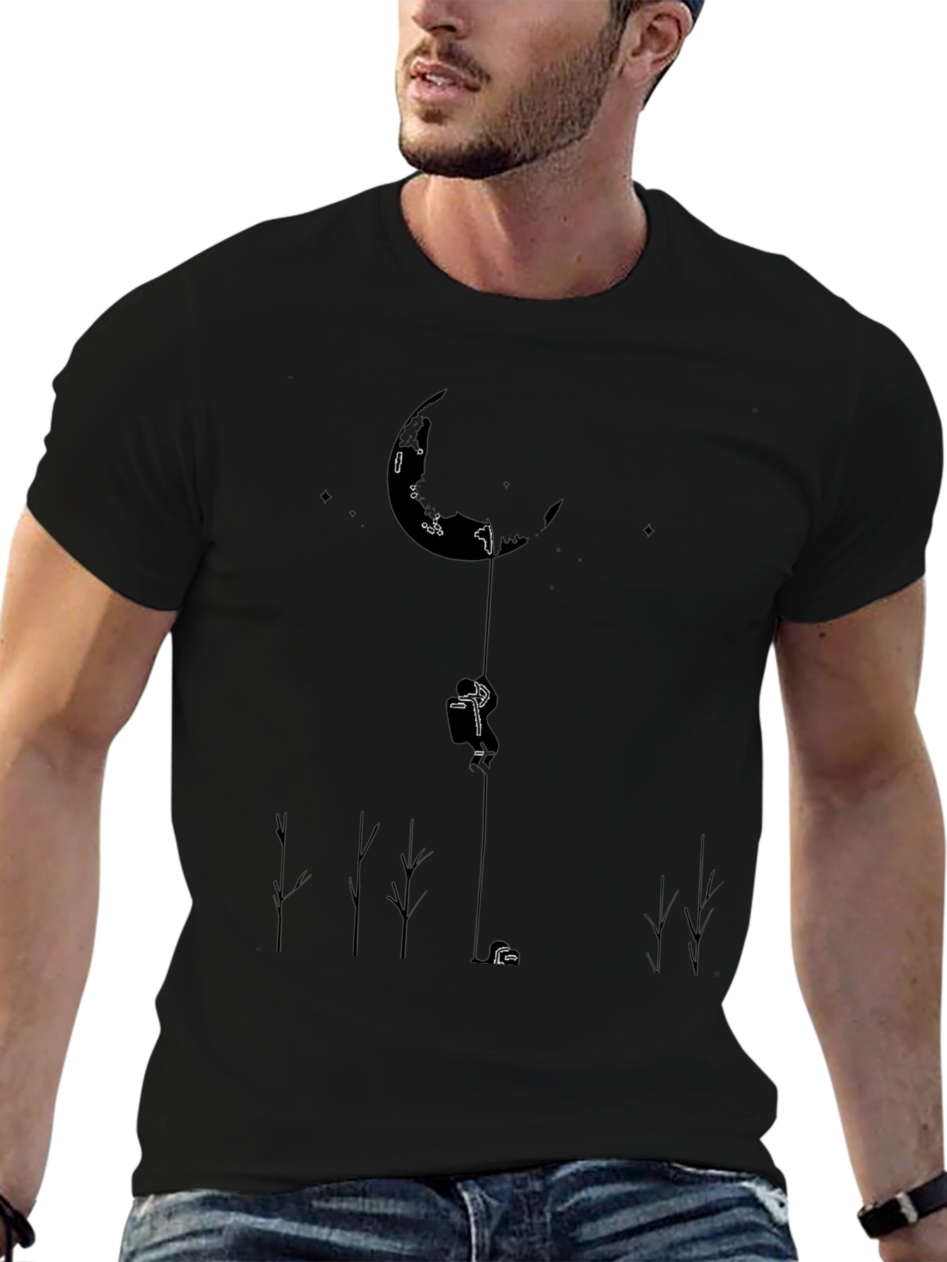 Mans Black T-Shirt - Moon Climber Design