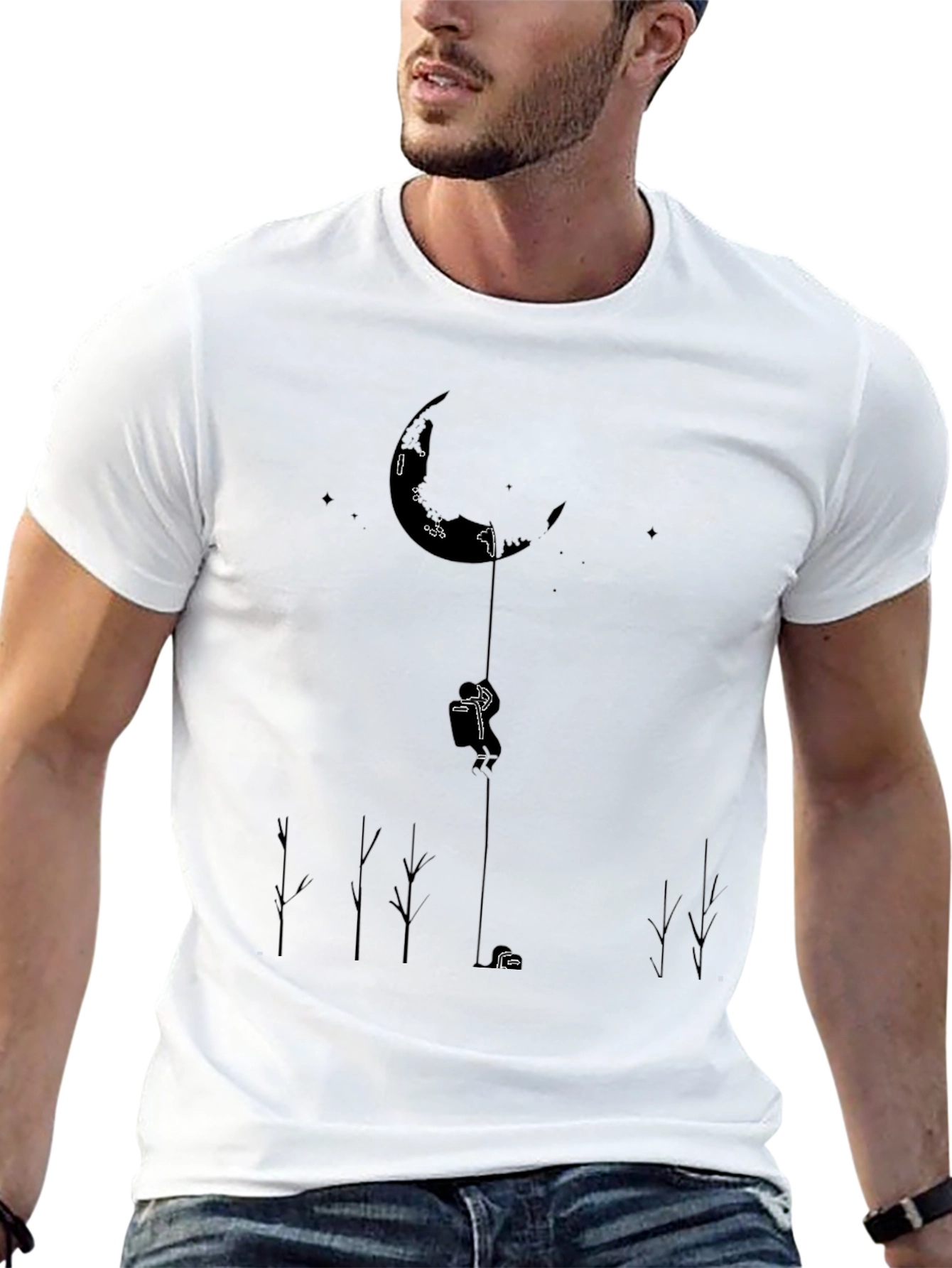 Mans Black T-Shirt - Moon Climber Design