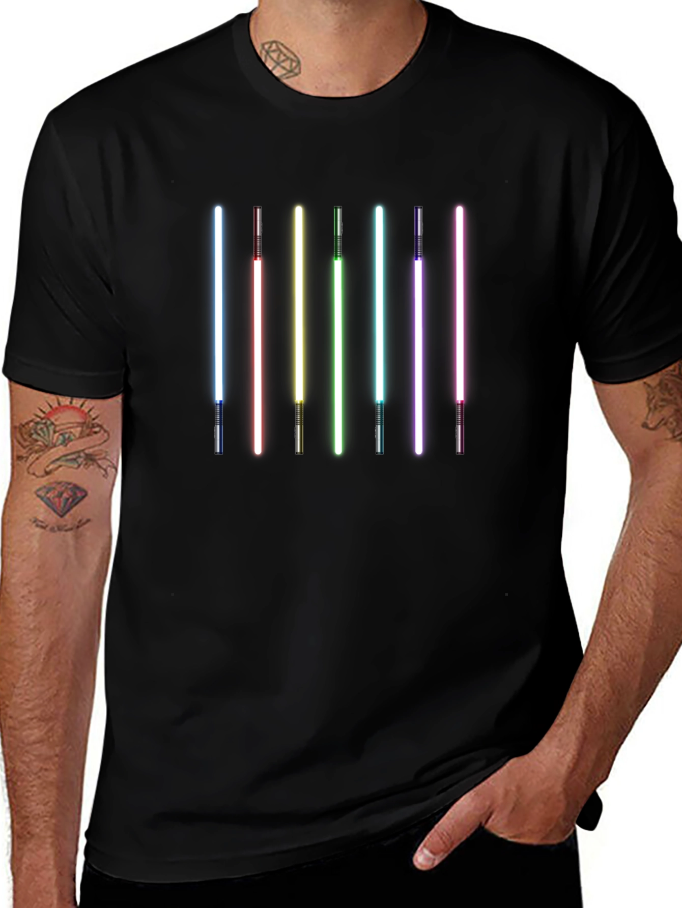 Rainbow Lightsaber Graphic Black T-Shirt