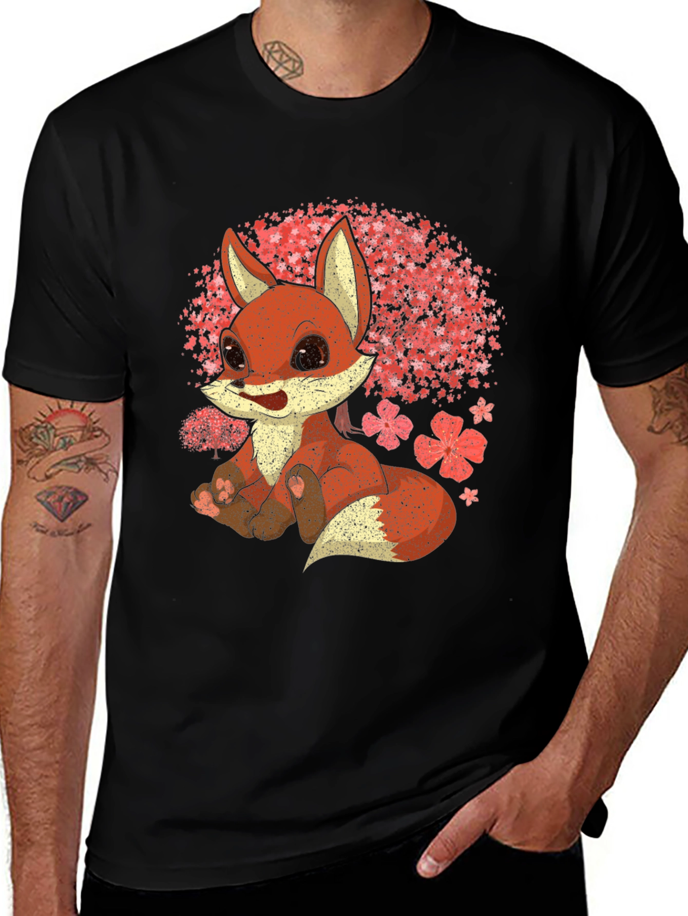 Cute Fox T-Shirt - Cherry Blossom Design