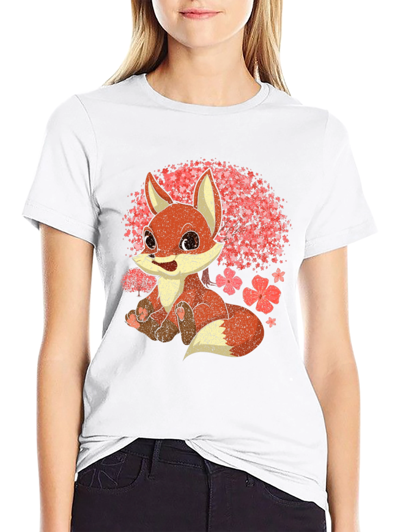 Cute Fox T-Shirt - Cherry Blossom Design