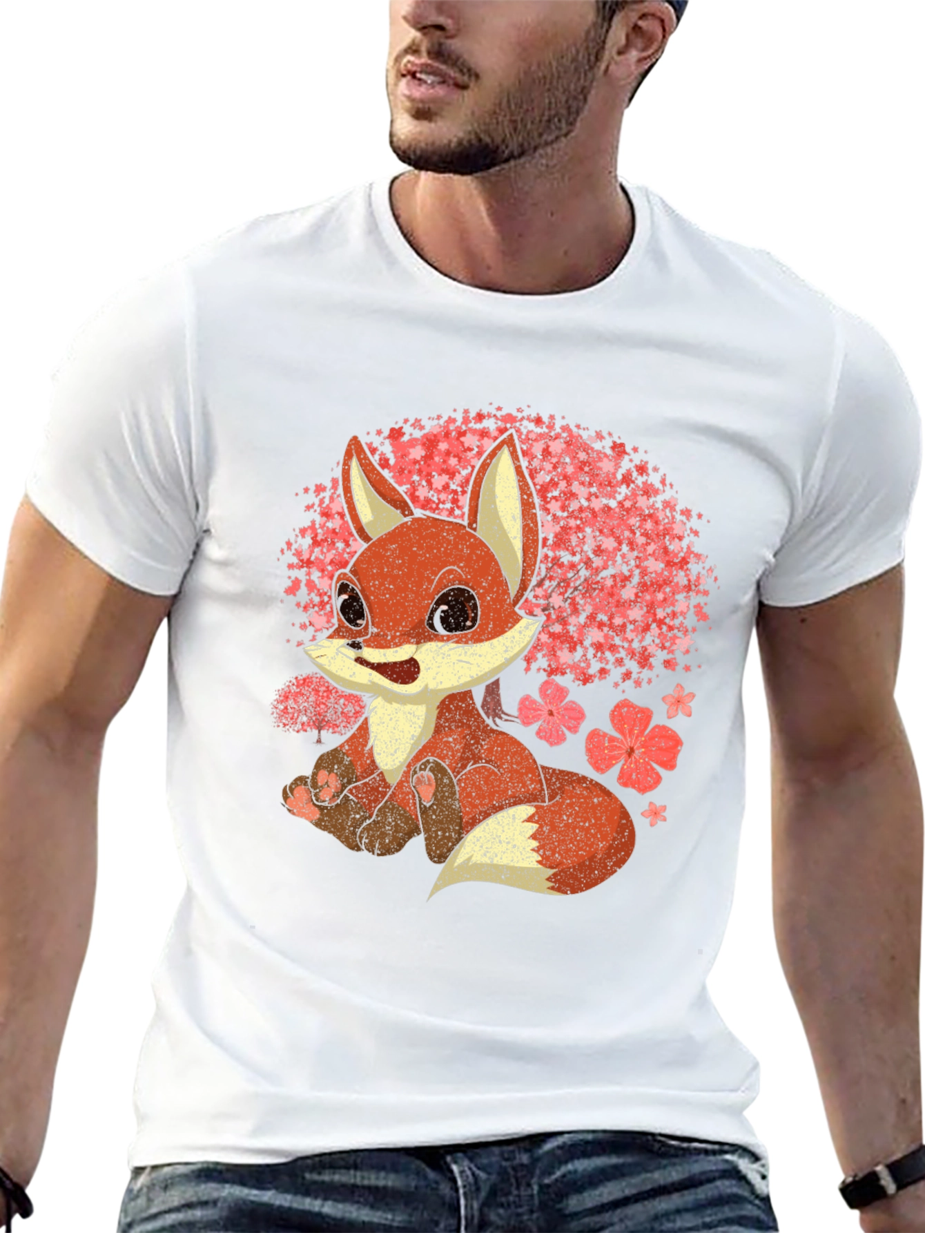 Cute Fox T-Shirt - Cherry Blossom Design