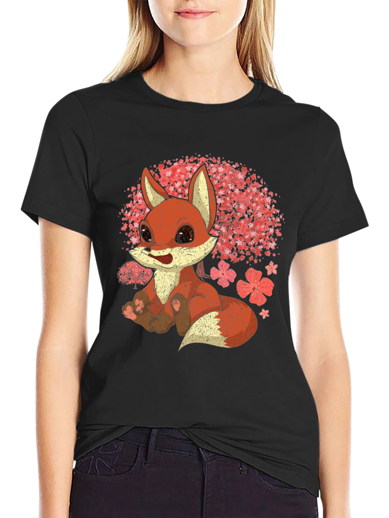 Cute Fox T-Shirt - Cherry Blossom Design
