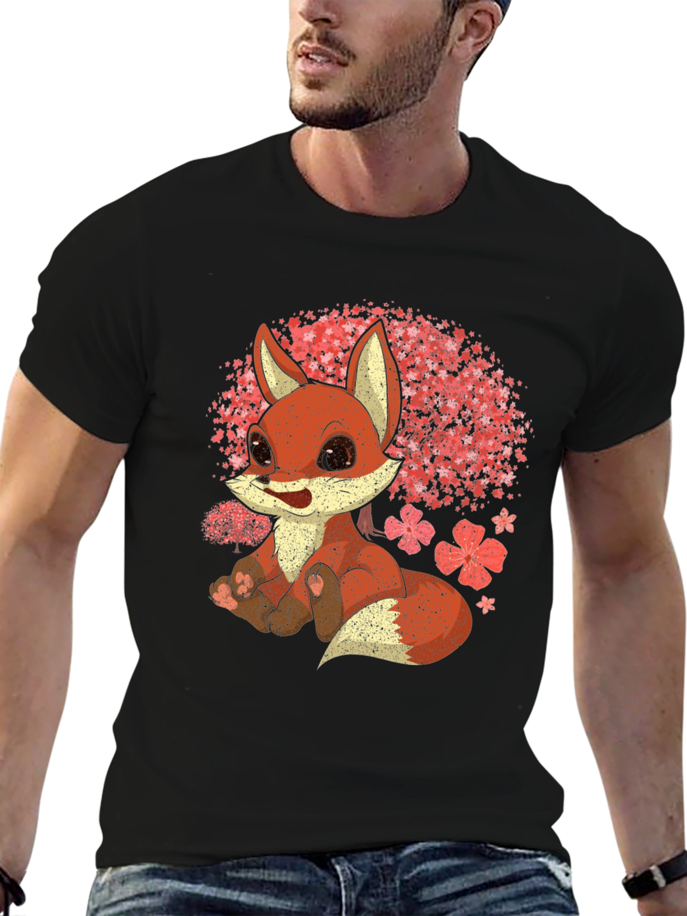 Cute Fox T-Shirt - Cherry Blossom Design