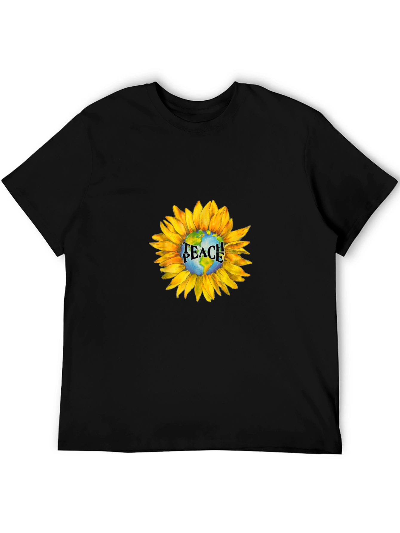Peace Earth Sunflower Graphic Tee - Black
