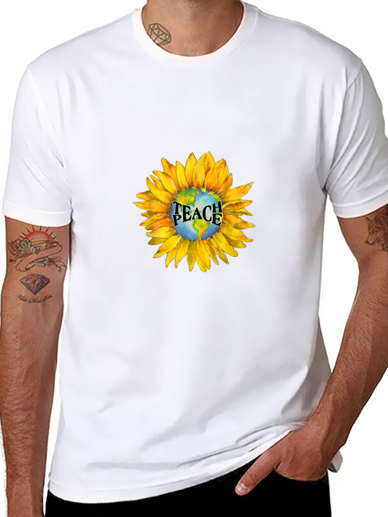 Peace Earth Sunflower Graphic Tee - Black