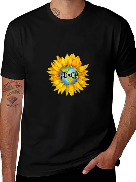 Peace Earth Sunflower Graphic Tee - Black