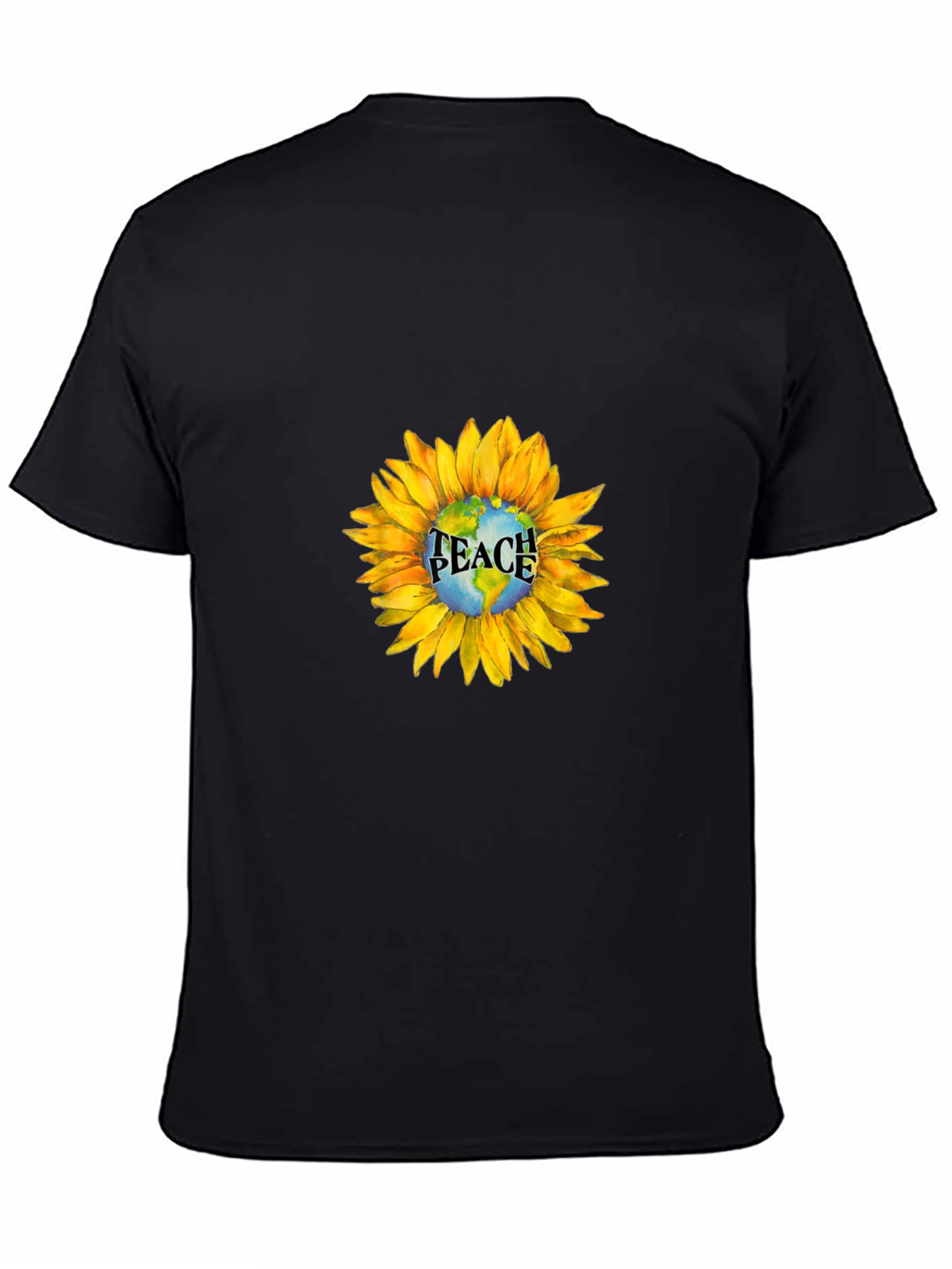 Peace Earth Sunflower Graphic Tee - Black