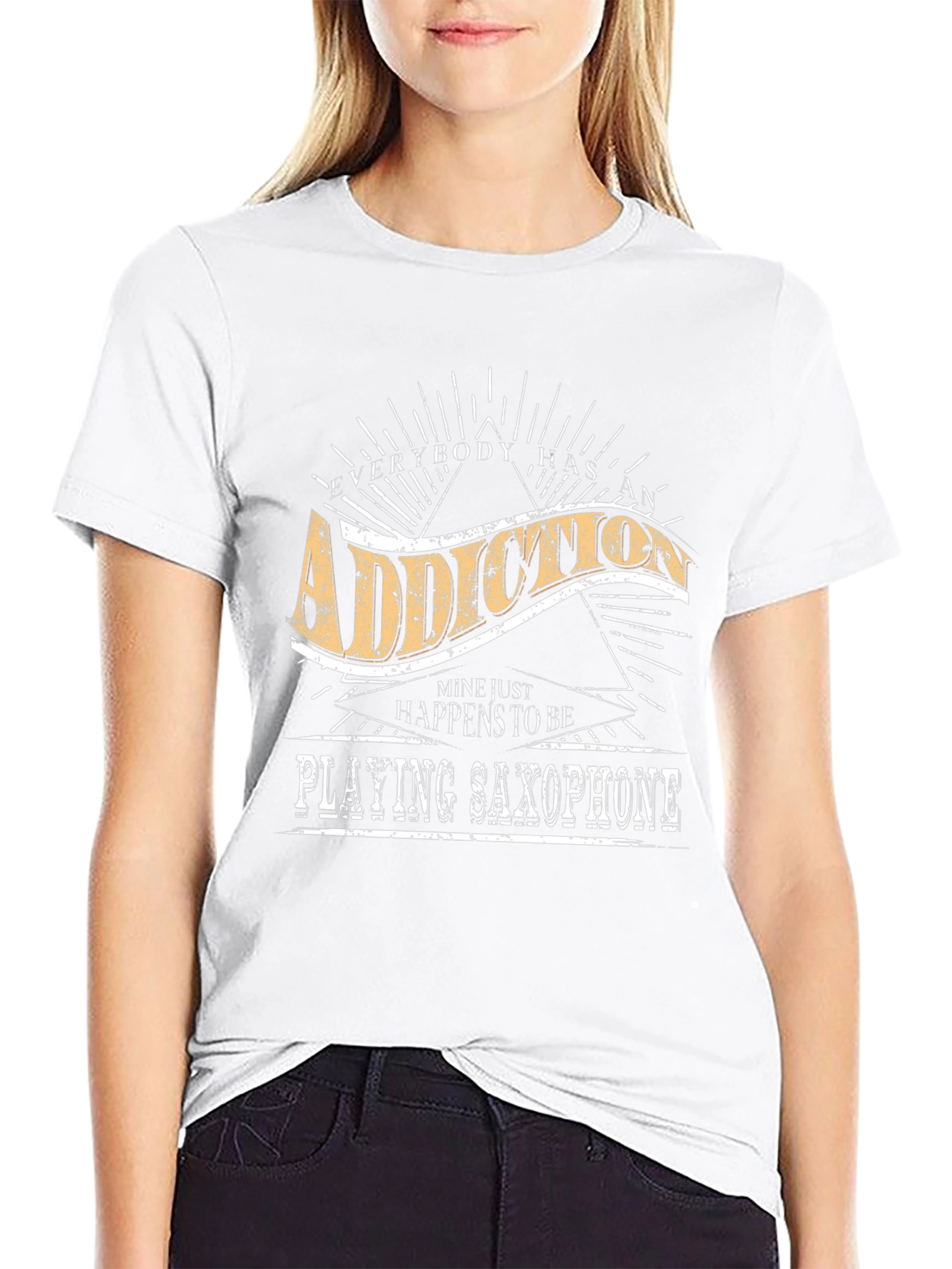Addiction Saxophone Player T-Shirt - Soft Black Tee