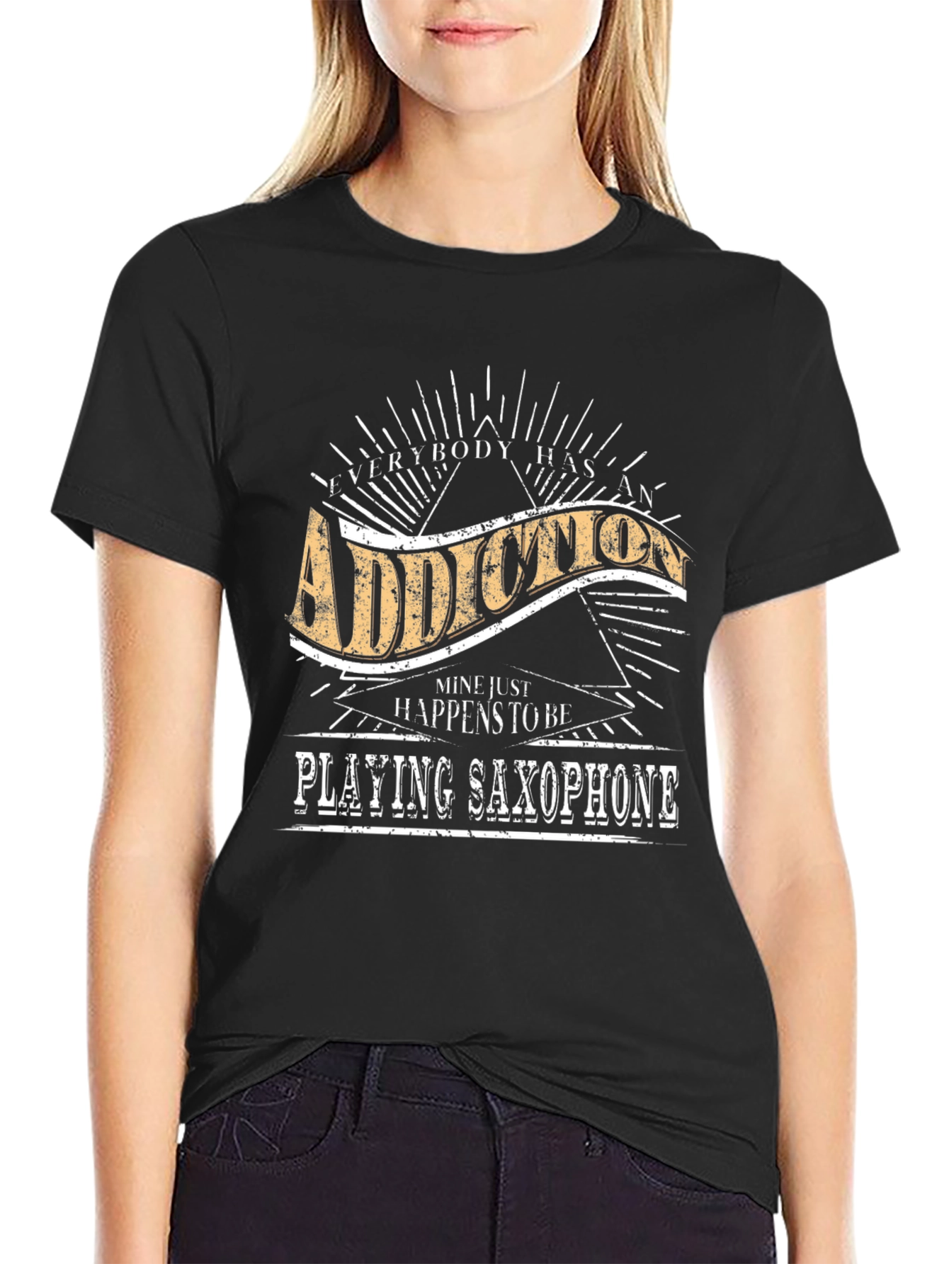 Addiction Saxophone Player T-Shirt - Soft Black Tee