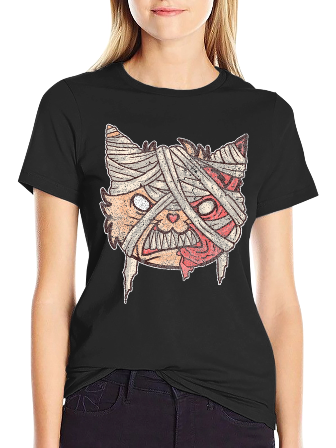 Mummy Cat Graphic Tee - Halloween Style