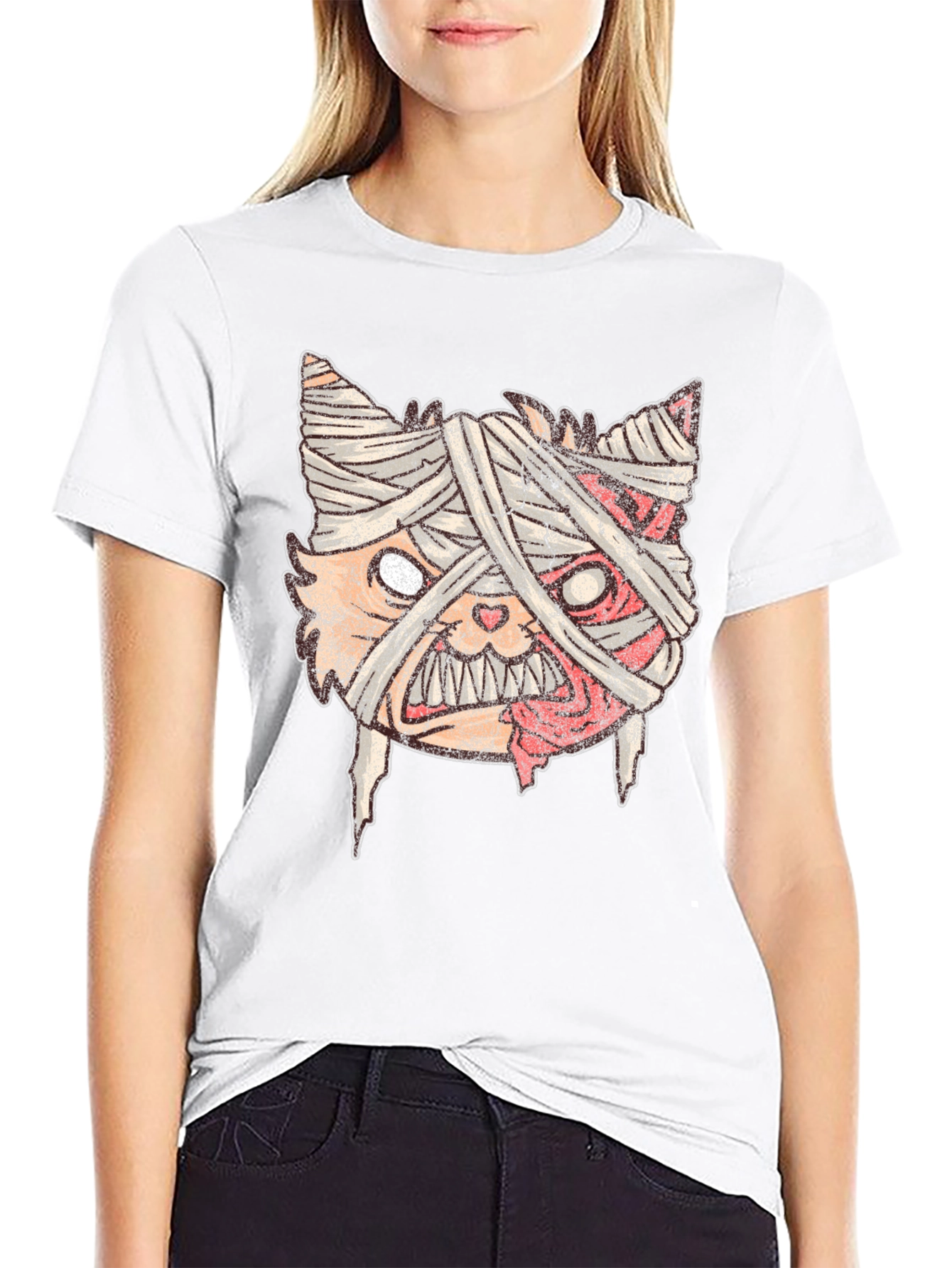 Mummy Cat Graphic Tee - Halloween Style