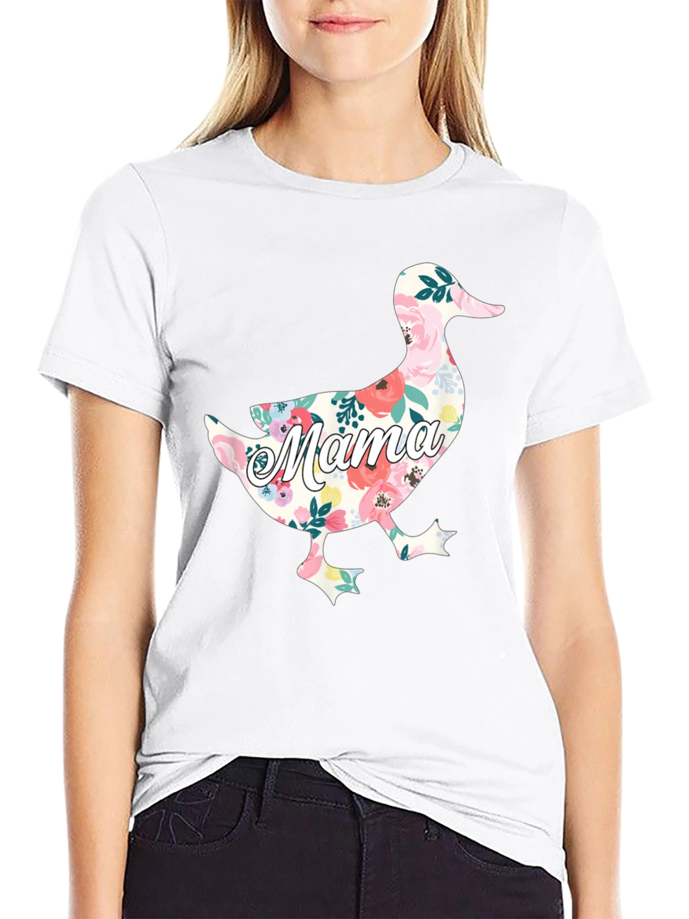 Mama Duck Floral Graphic T-Shirt