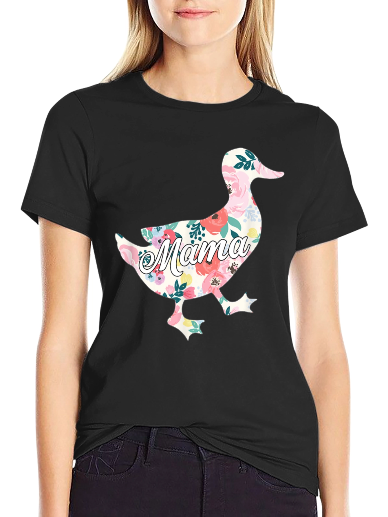 Mama Duck Floral Graphic T-Shirt