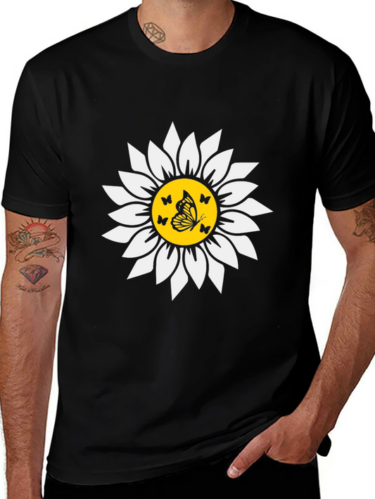 Butterfly Sunflower Graphic Tee - Black Unisex T-Shirt