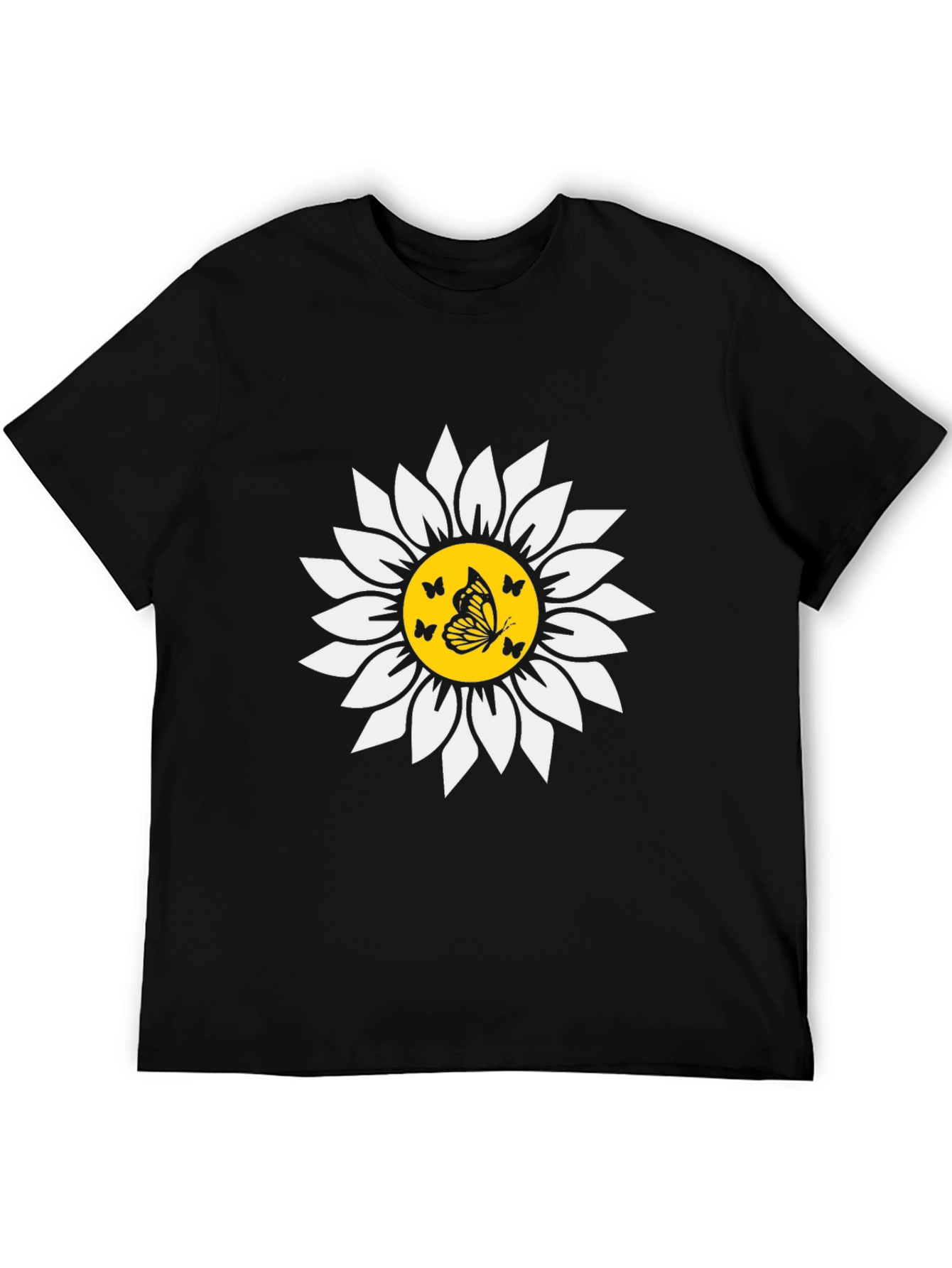 Butterfly Sunflower Graphic Tee - Black Unisex T-Shirt