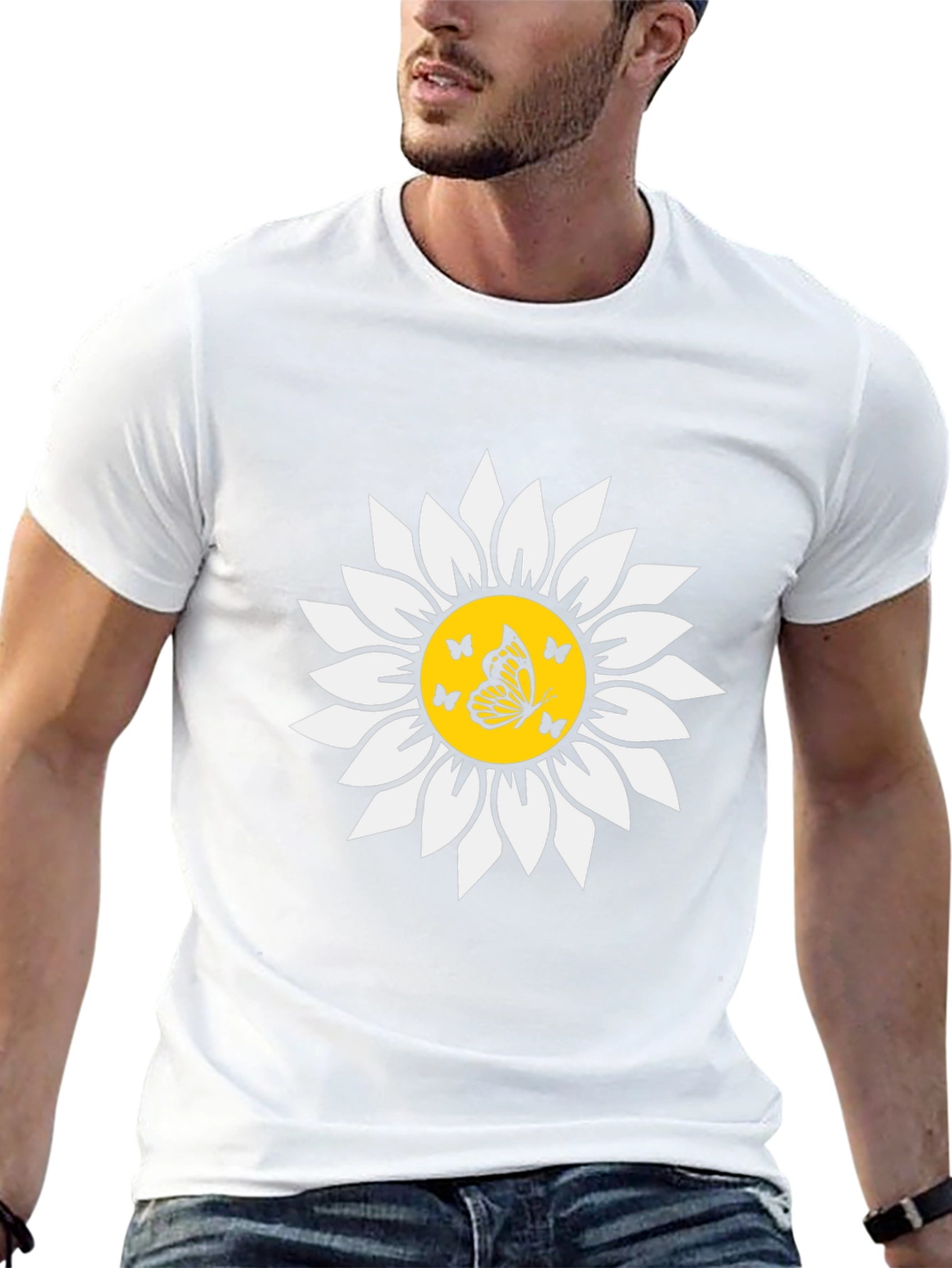 Butterfly Sunflower Graphic Tee - Black Unisex T-Shirt