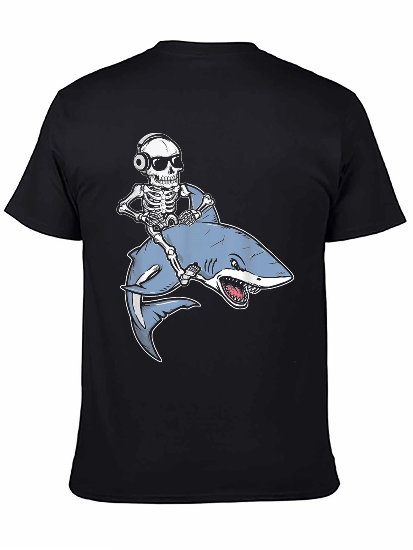 Skeleton Riding Shark Graphic T-Shirt