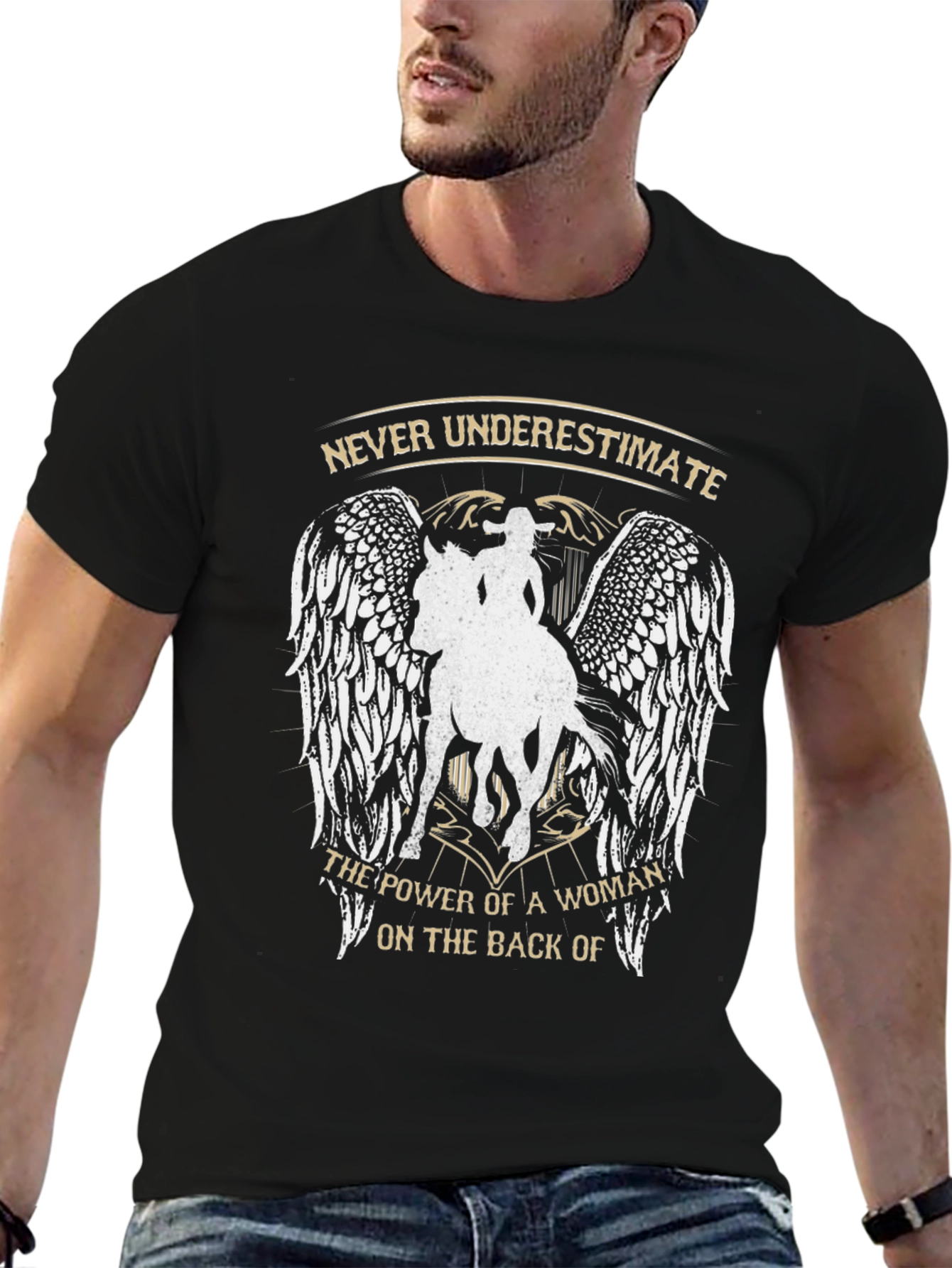 Never Underestimate Woman on Horseback Graphic Tee