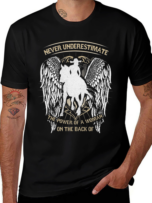 Never Underestimate Woman on Horseback Graphic Tee