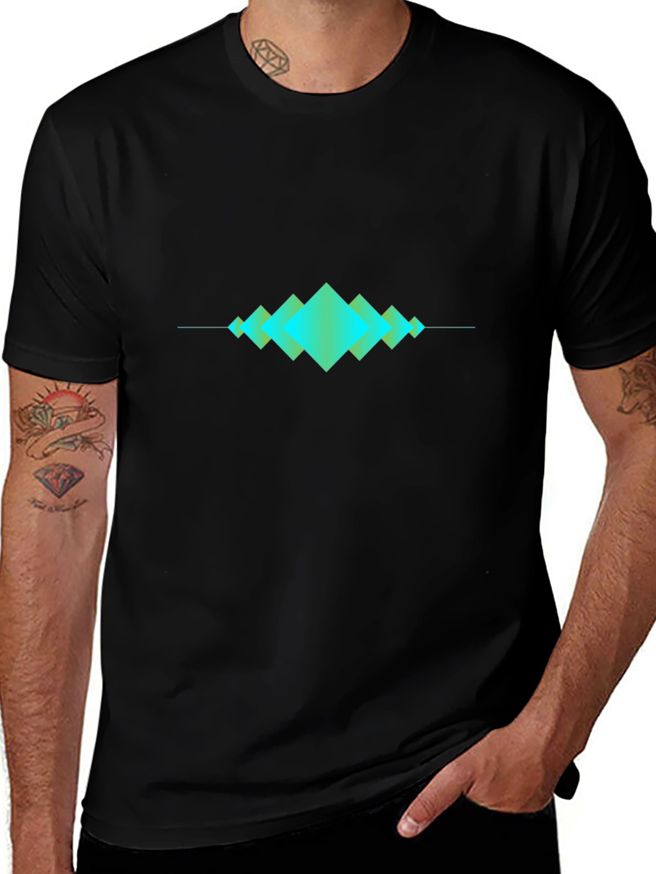 Geometric Wave Design Black T-Shirt