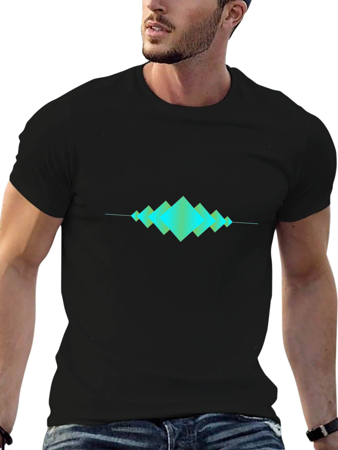 Geometric Wave Design Black T-Shirt