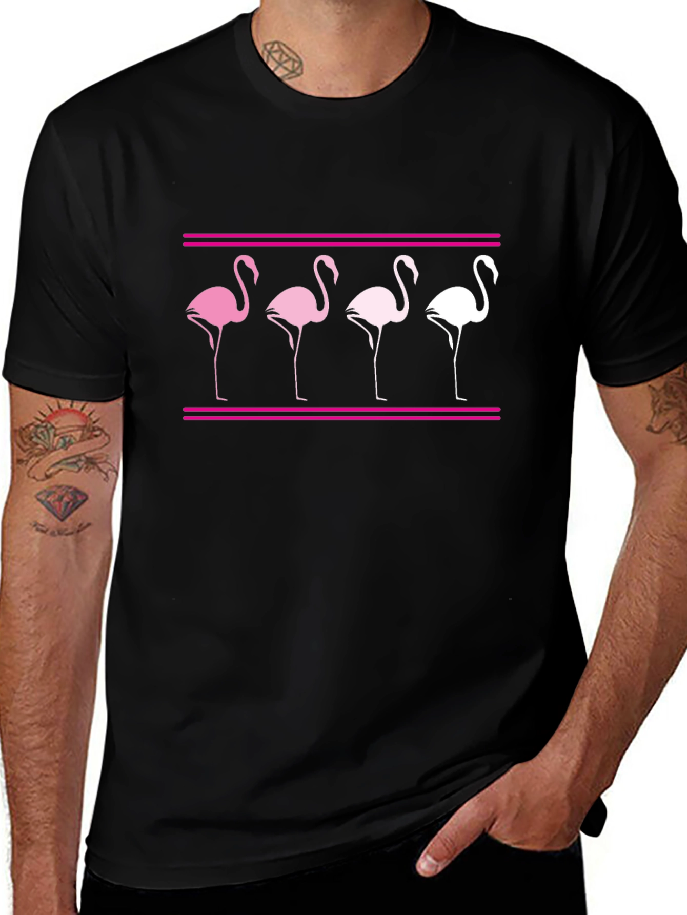 Flamingo Graphic Tee - Black Cotton Casual Shirt