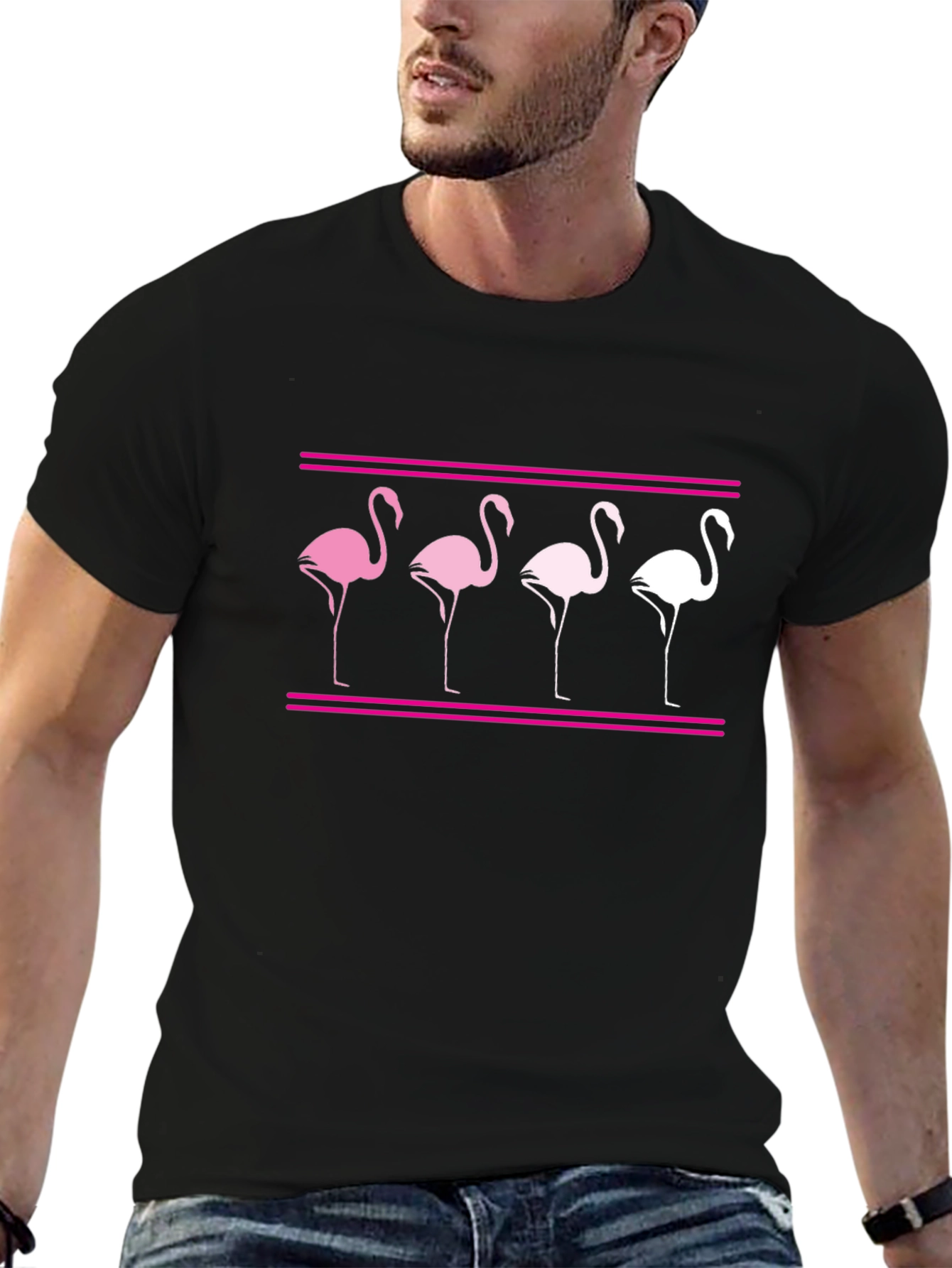 Flamingo Graphic Tee - Black Cotton Casual Shirt