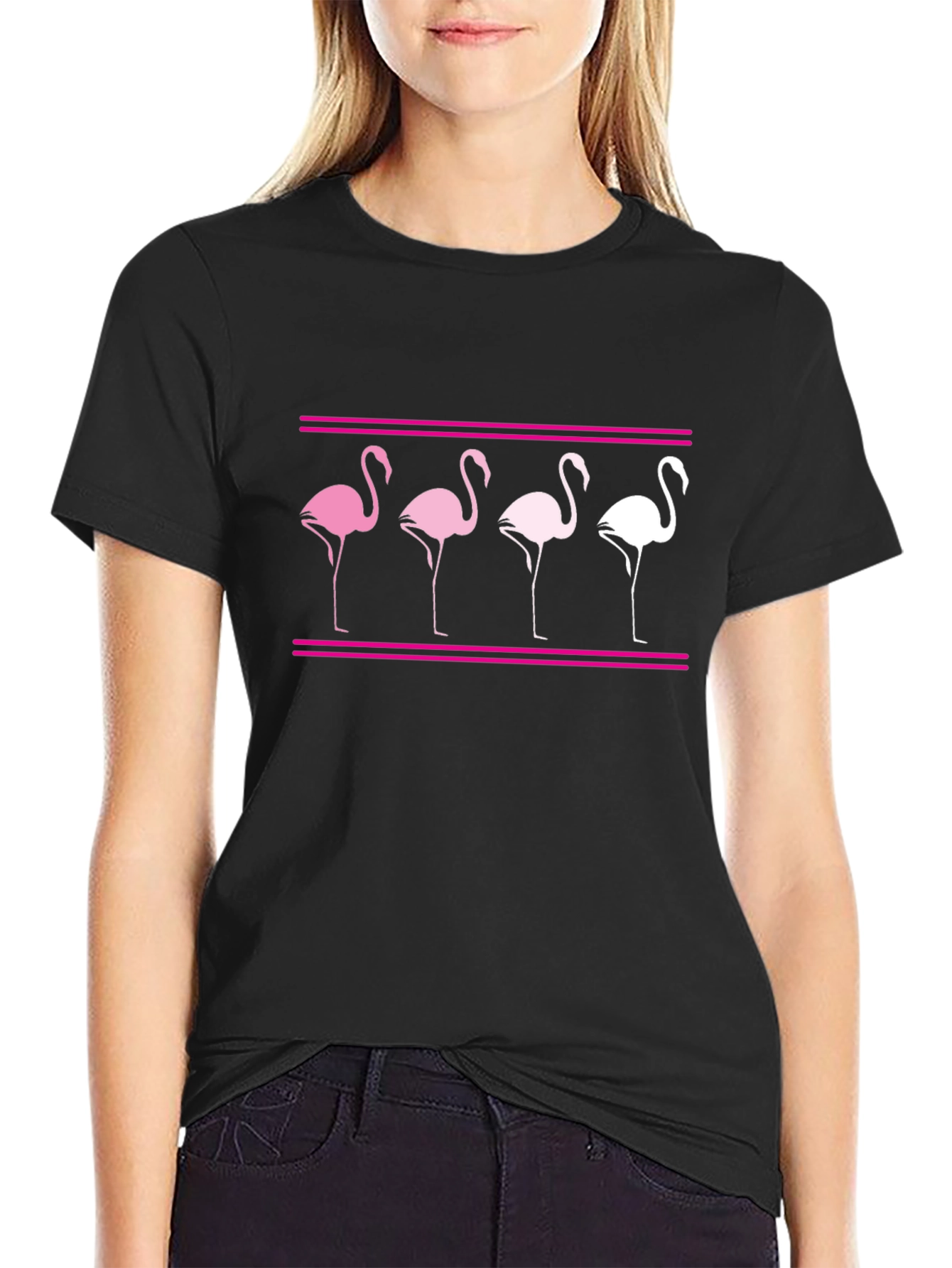 Flamingo Graphic Tee - Black Cotton Casual Shirt
