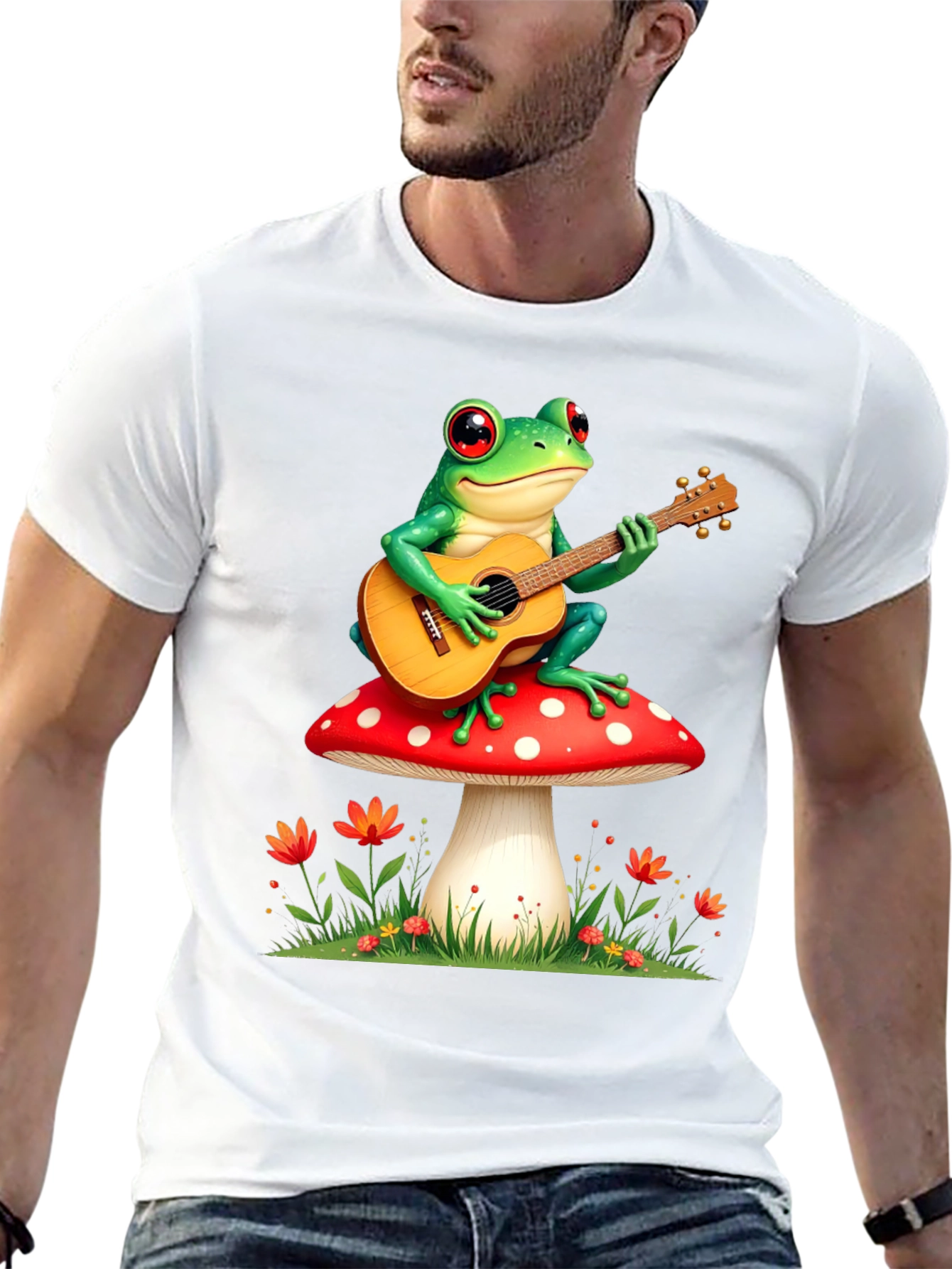 Frog Playing Guitar Mushroom T-Shirt