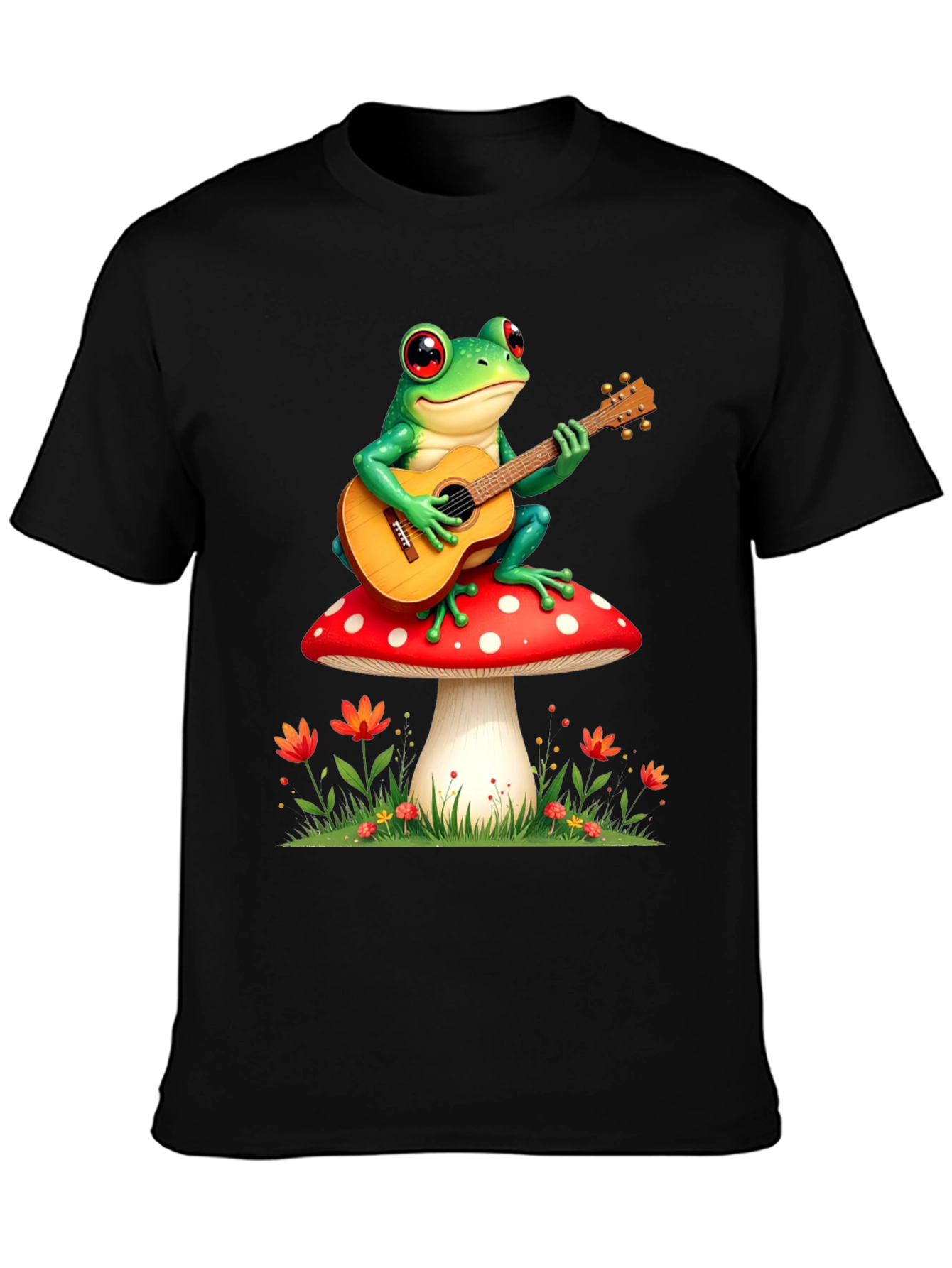 Frog Playing Guitar Mushroom T-Shirt