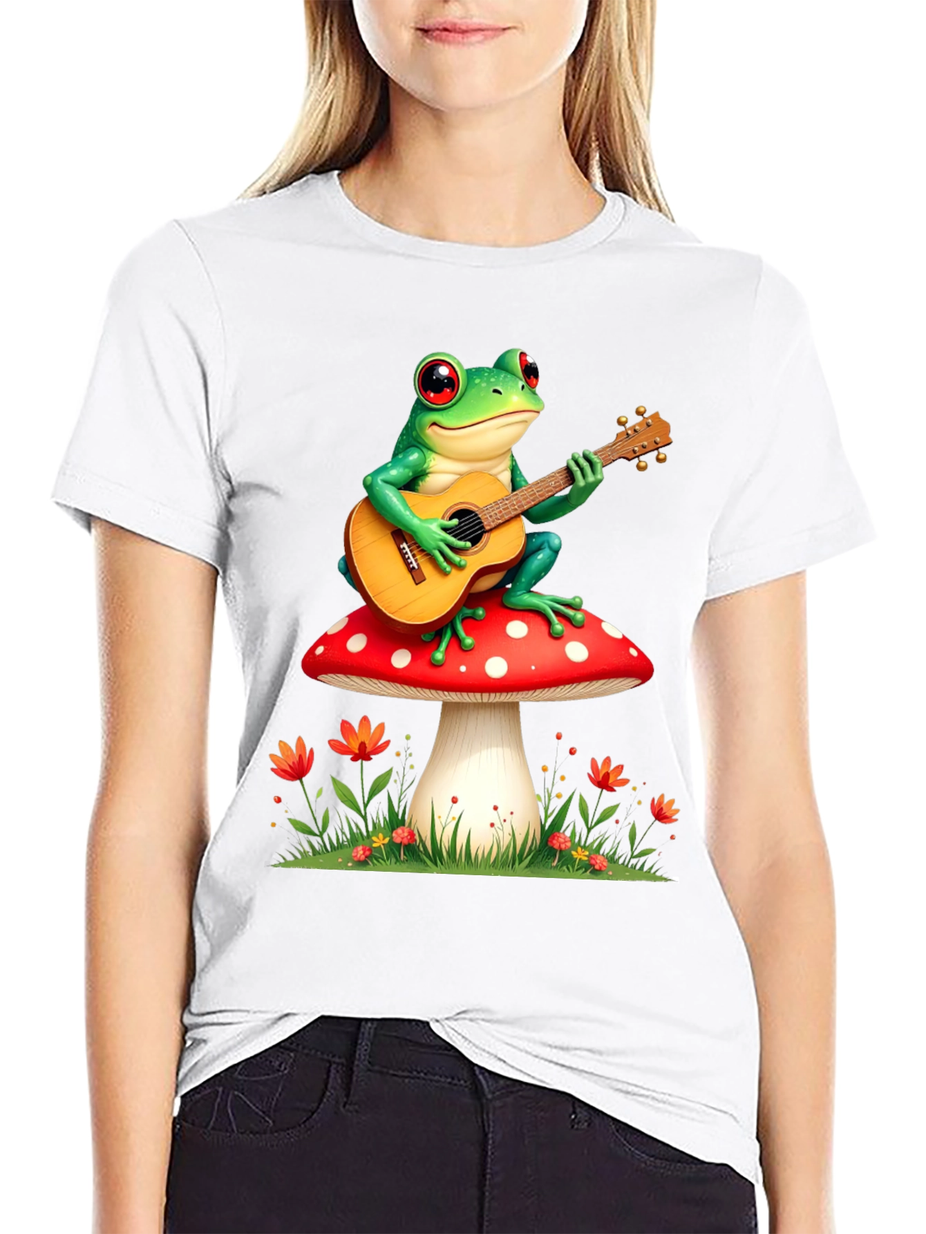 Frog Playing Guitar Mushroom T-Shirt