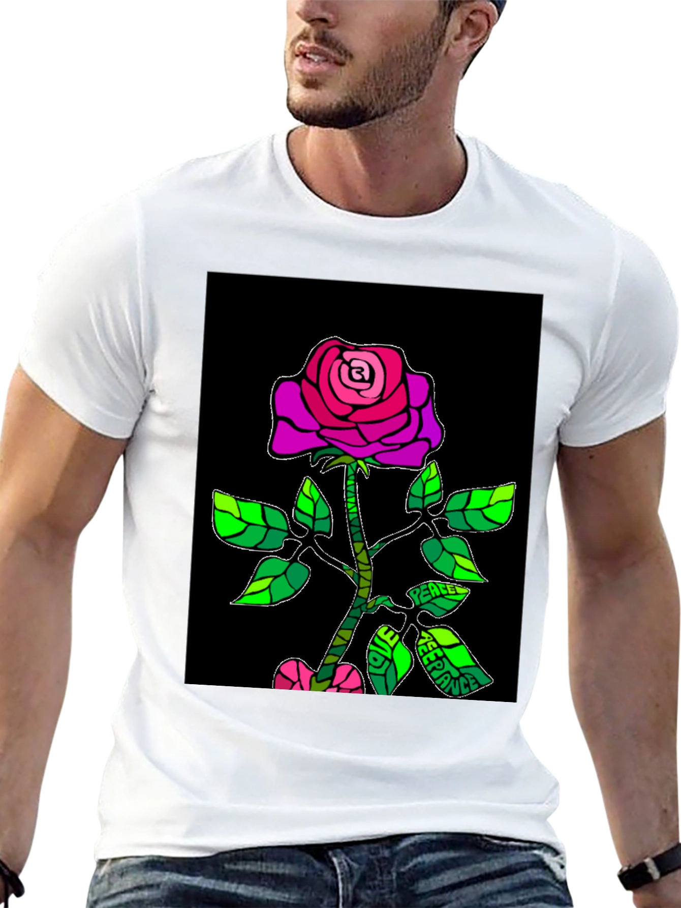 Peace Rose Graphic T-Shirt - Black Cotton Blend