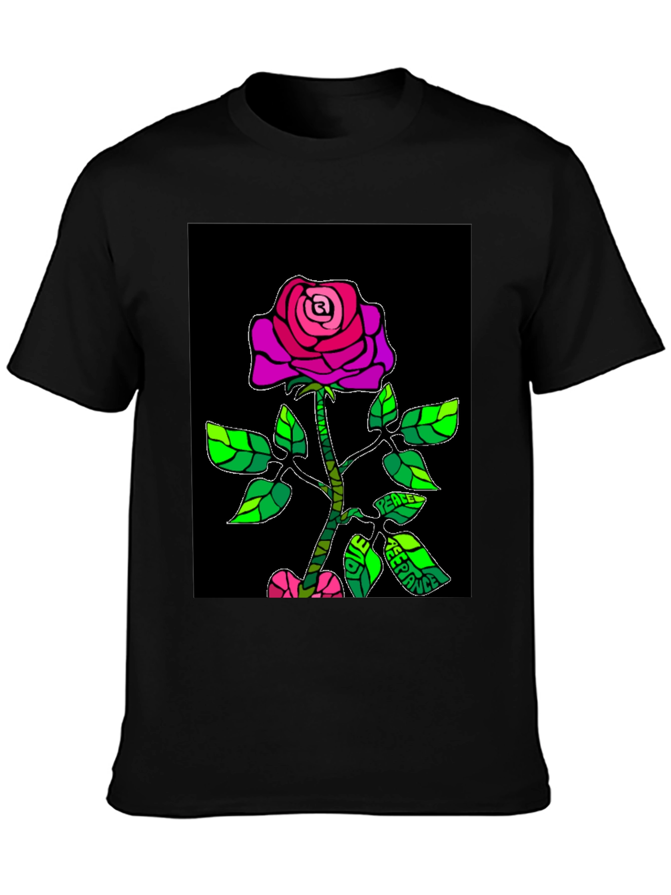 Peace Rose Graphic T-Shirt - Black Cotton Blend