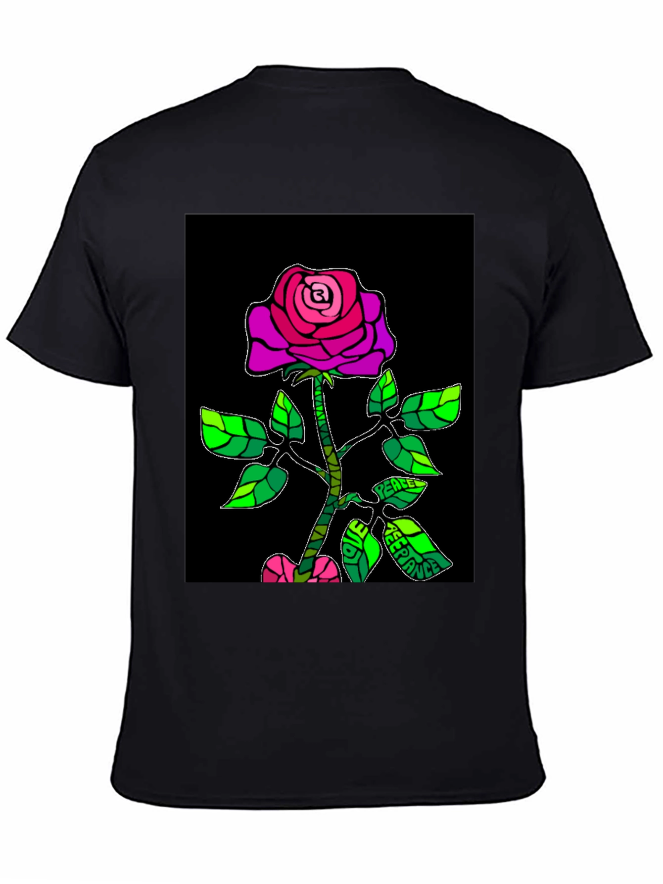 Peace Rose Graphic T-Shirt - Black Cotton Blend