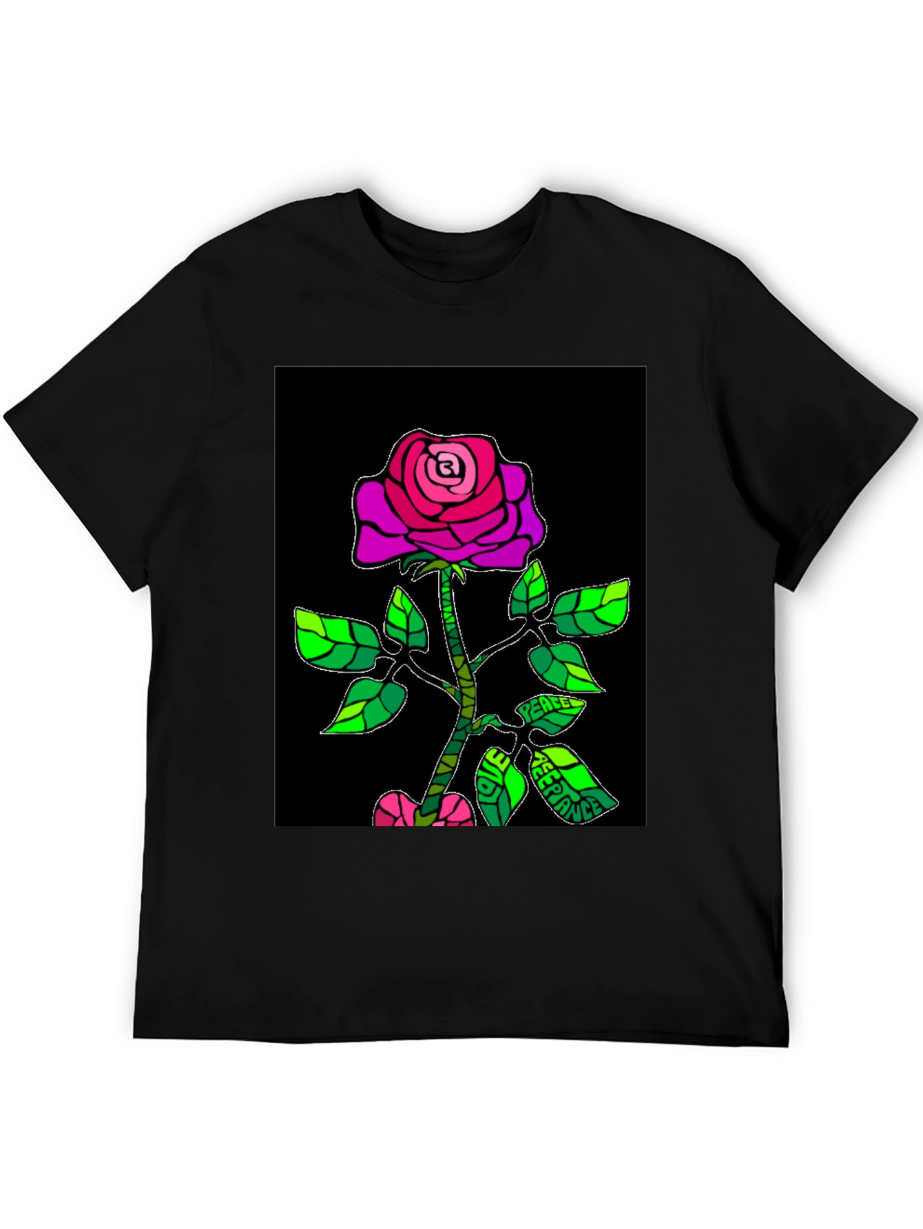 Peace Rose Graphic T-Shirt - Black Cotton Blend