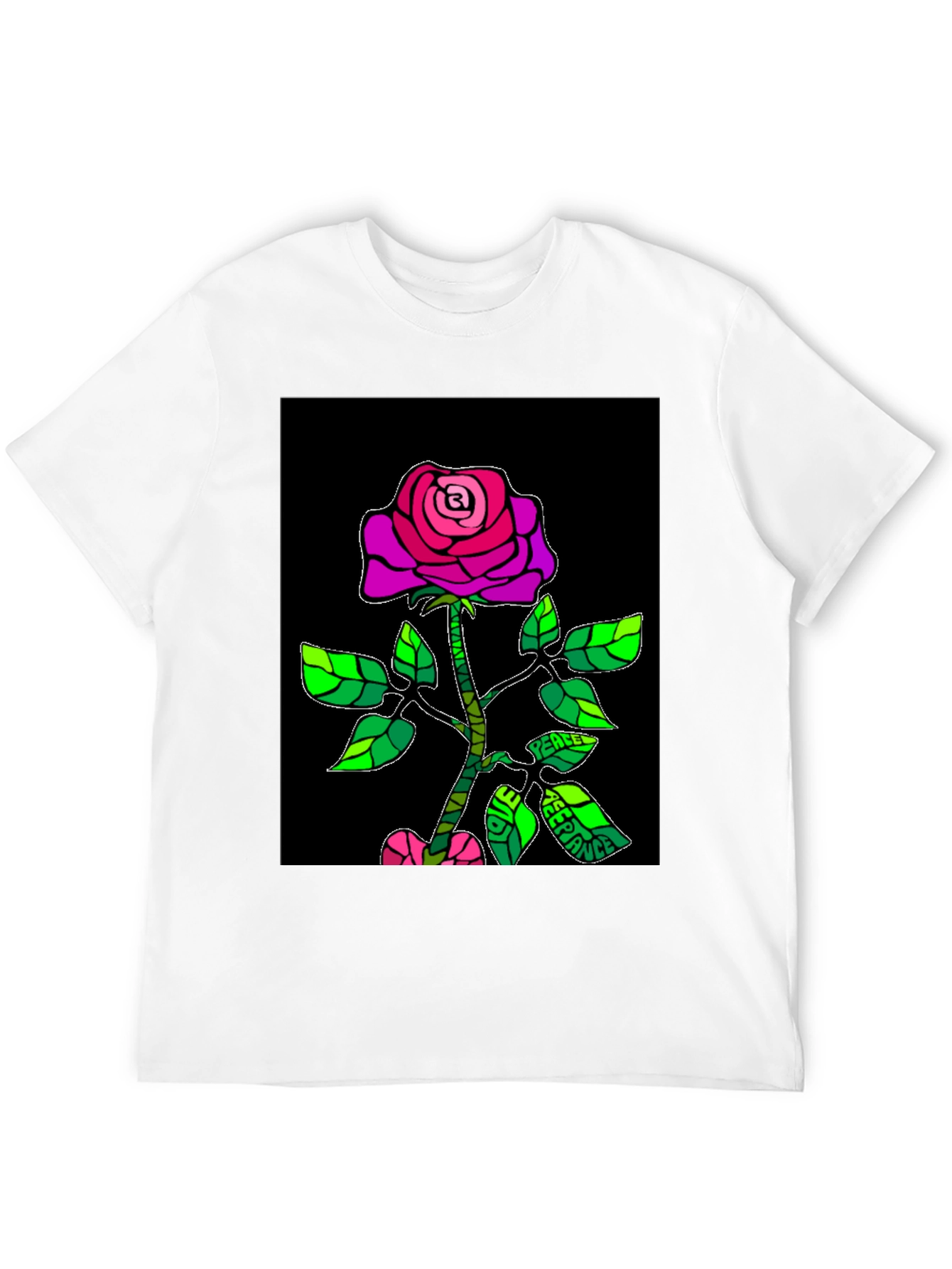 Peace Rose Graphic T-Shirt - Black Cotton Blend