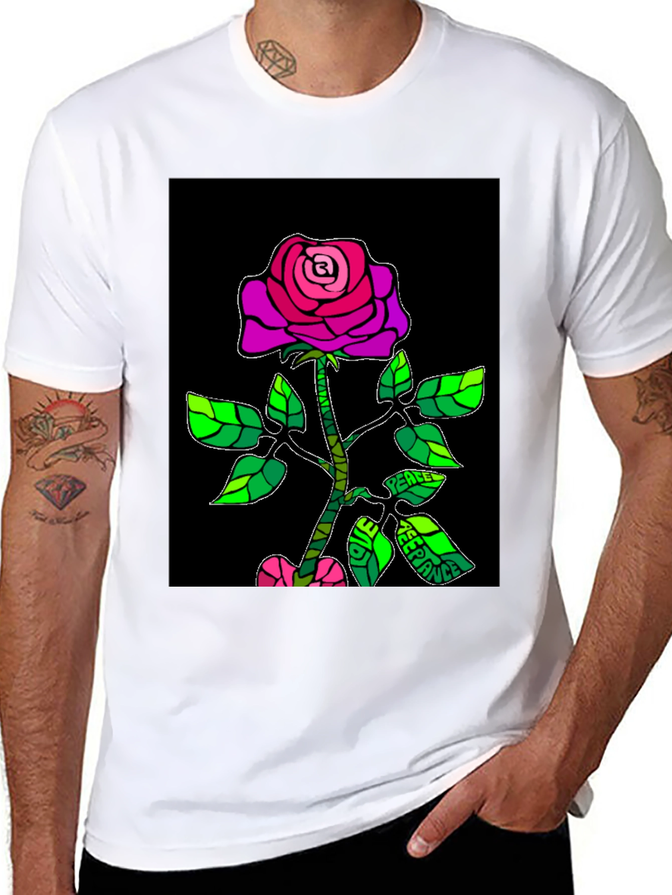 Peace Rose Graphic T-Shirt - Black Cotton Blend