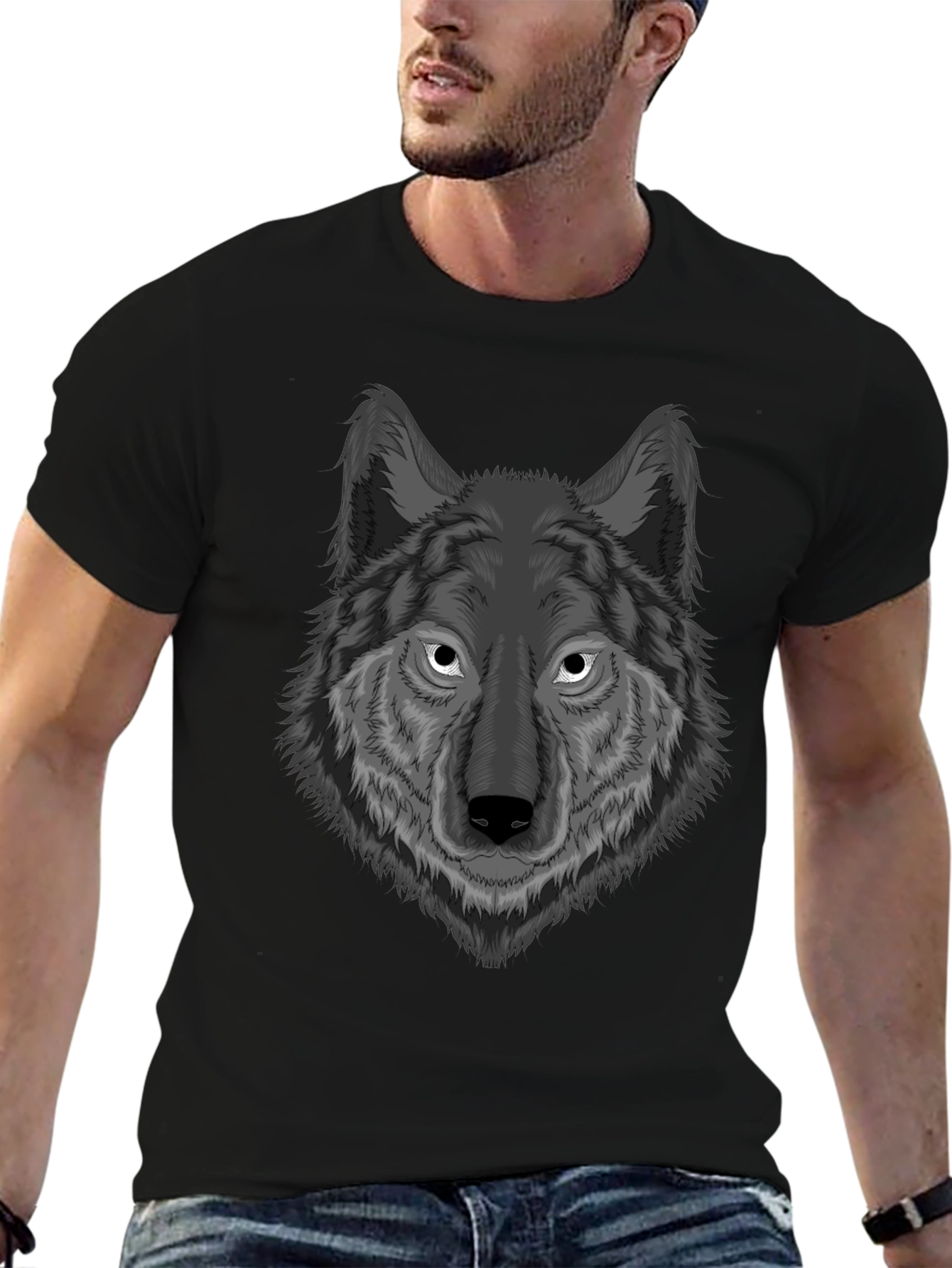 Wolf Graphic Print T-Shirt - Mens Black Tee