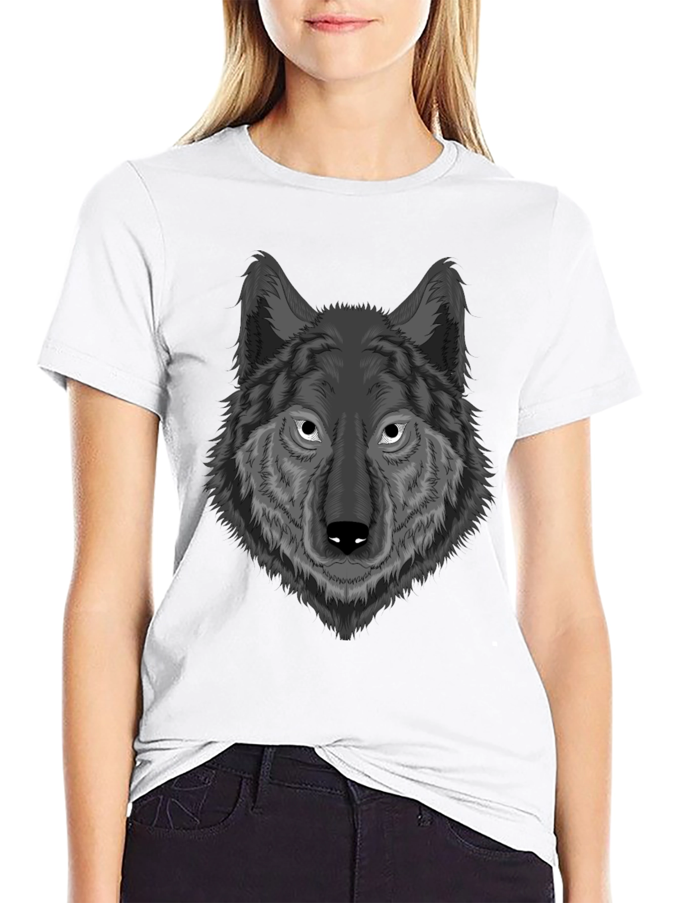 Wolf Graphic Print T-Shirt - Mens Black Tee