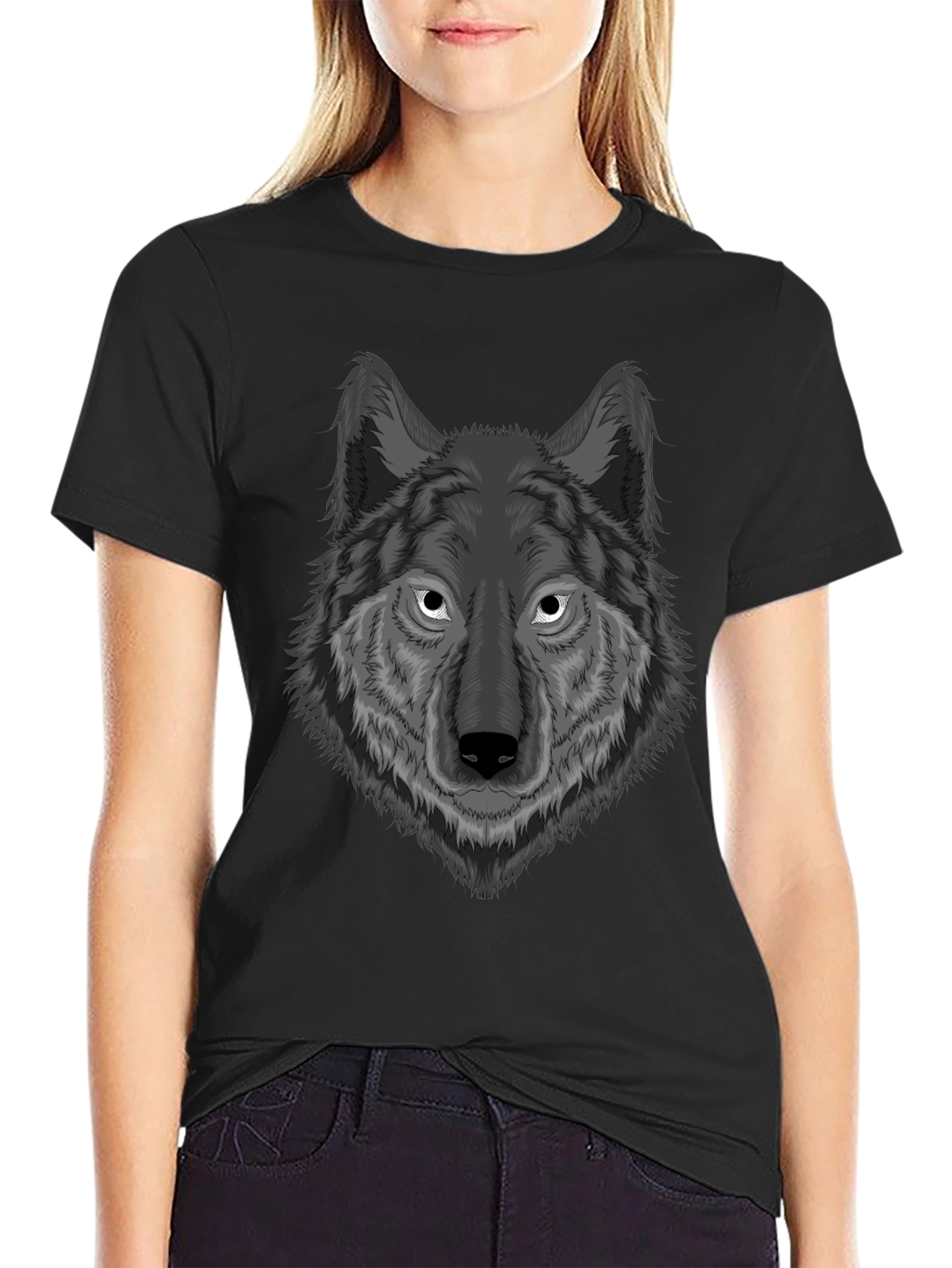 Wolf Graphic Print T-Shirt - Mens Black Tee