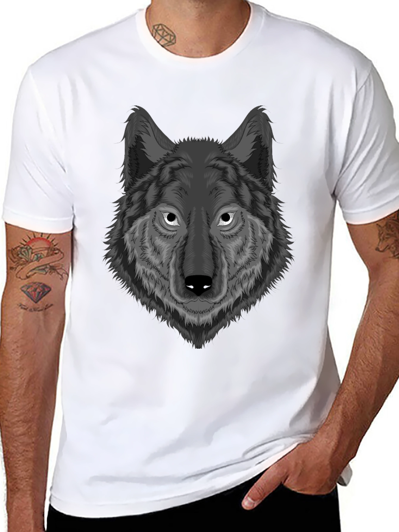 Wolf Graphic Print T-Shirt - Mens Black Tee