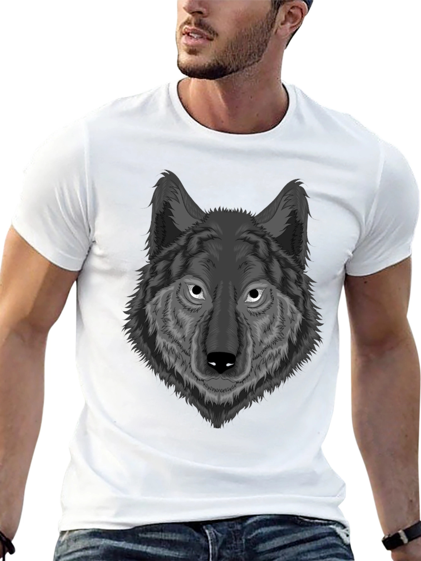 Wolf Graphic Print T-Shirt - Mens Black Tee