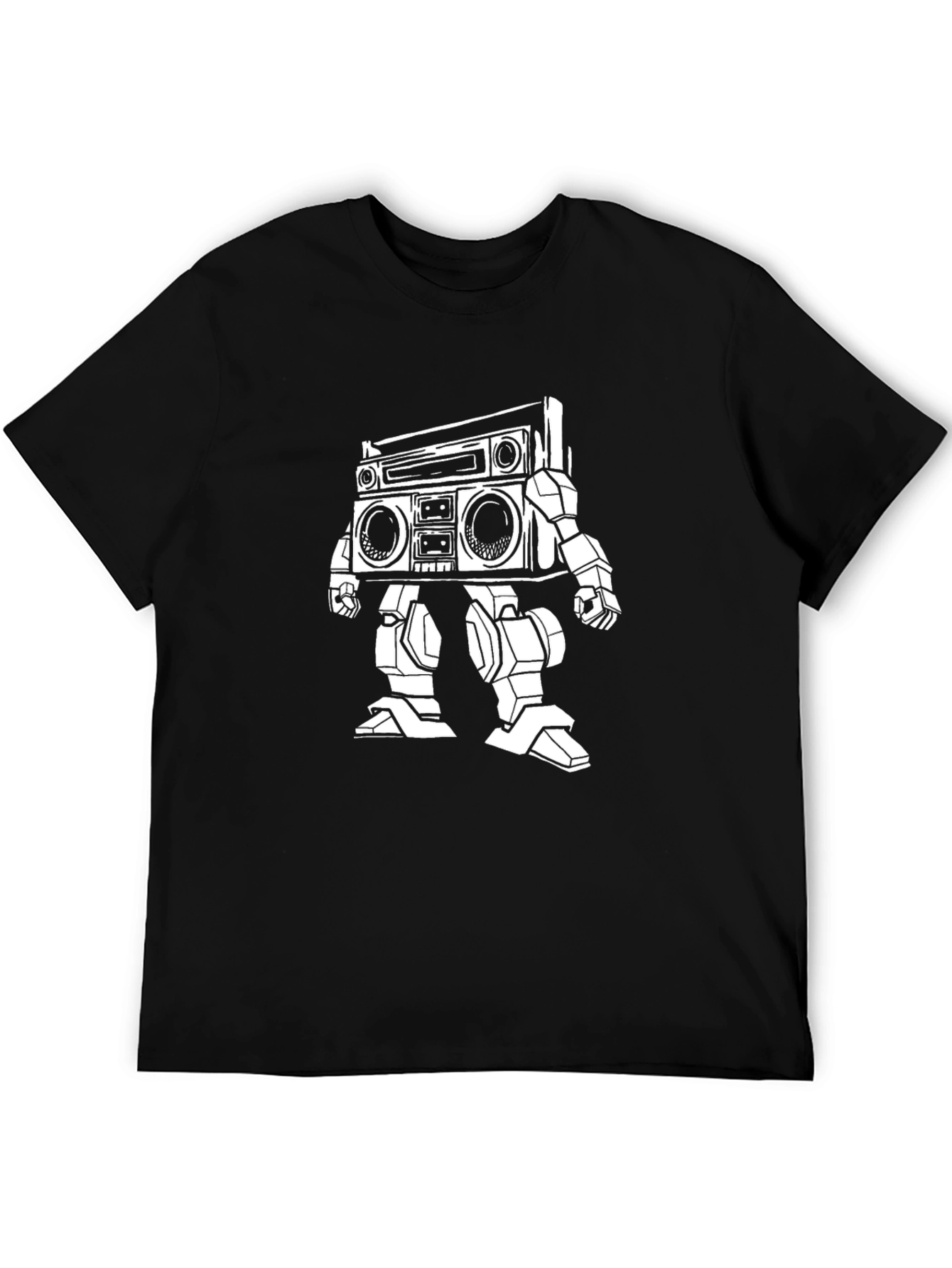 Retro Robot Boombox T-Shirt - Black Cotton Tee