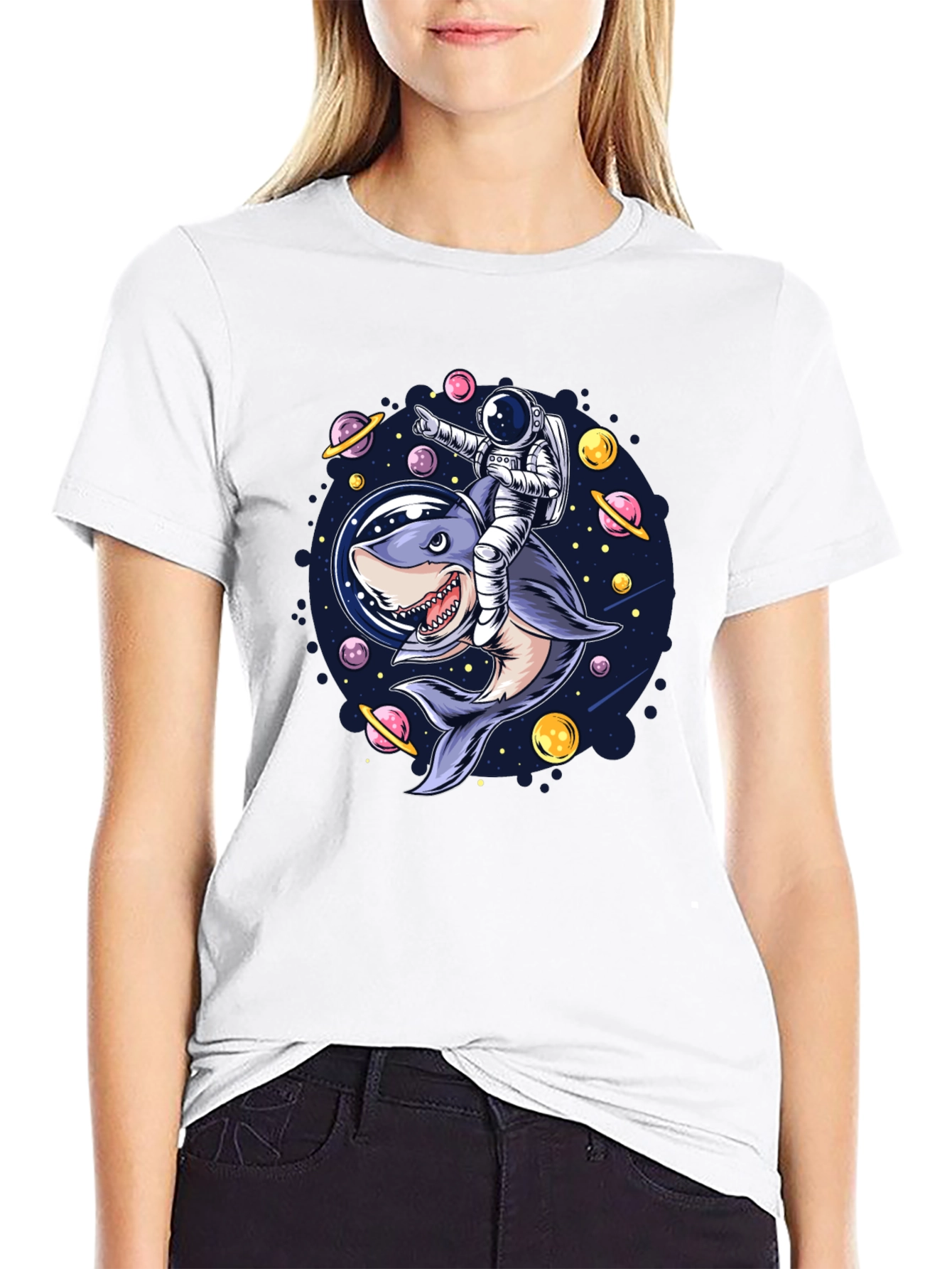 Astronaut Shark Rider Graphic Tee