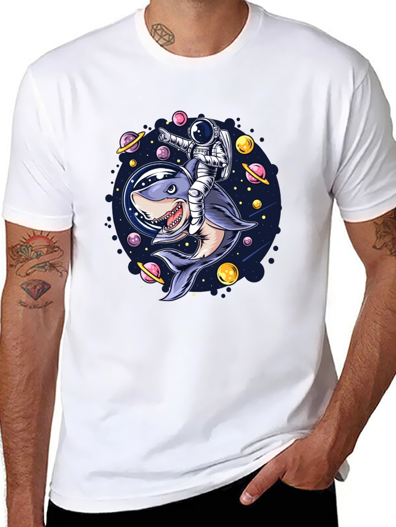 Astronaut Shark Rider Graphic Tee